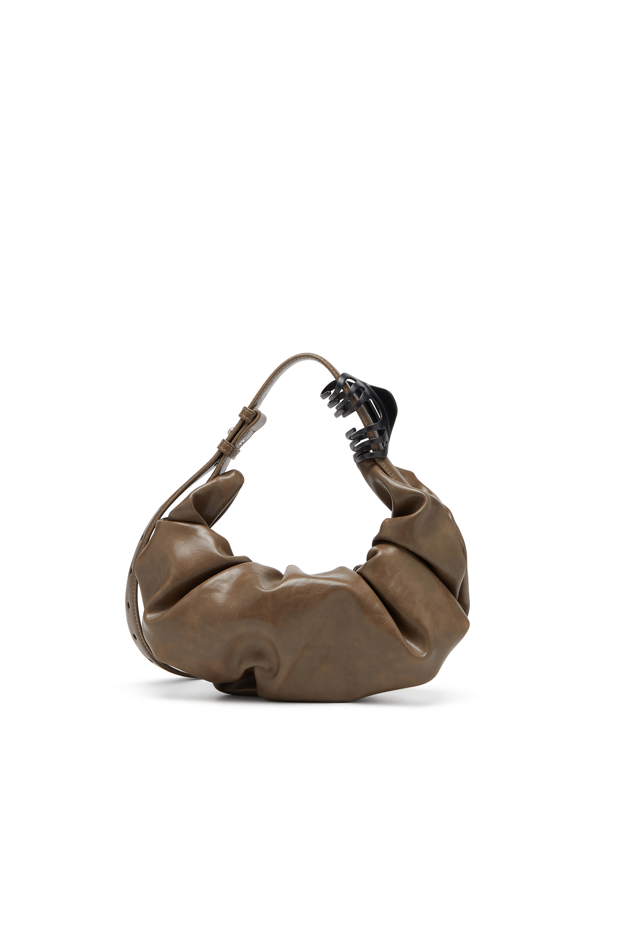 Diesel - GRAB-D HOBO S, Woman's Grab-D S-Small scrunched hobo bag in shiny PU in Brown - 2