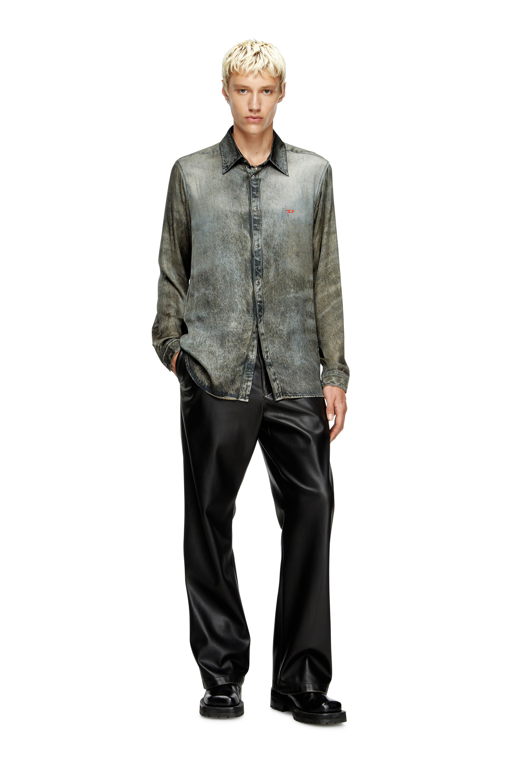 Diesel - S-SIMPLY-LKCT, Man's Shirt in denim-look viscose in Black - 1