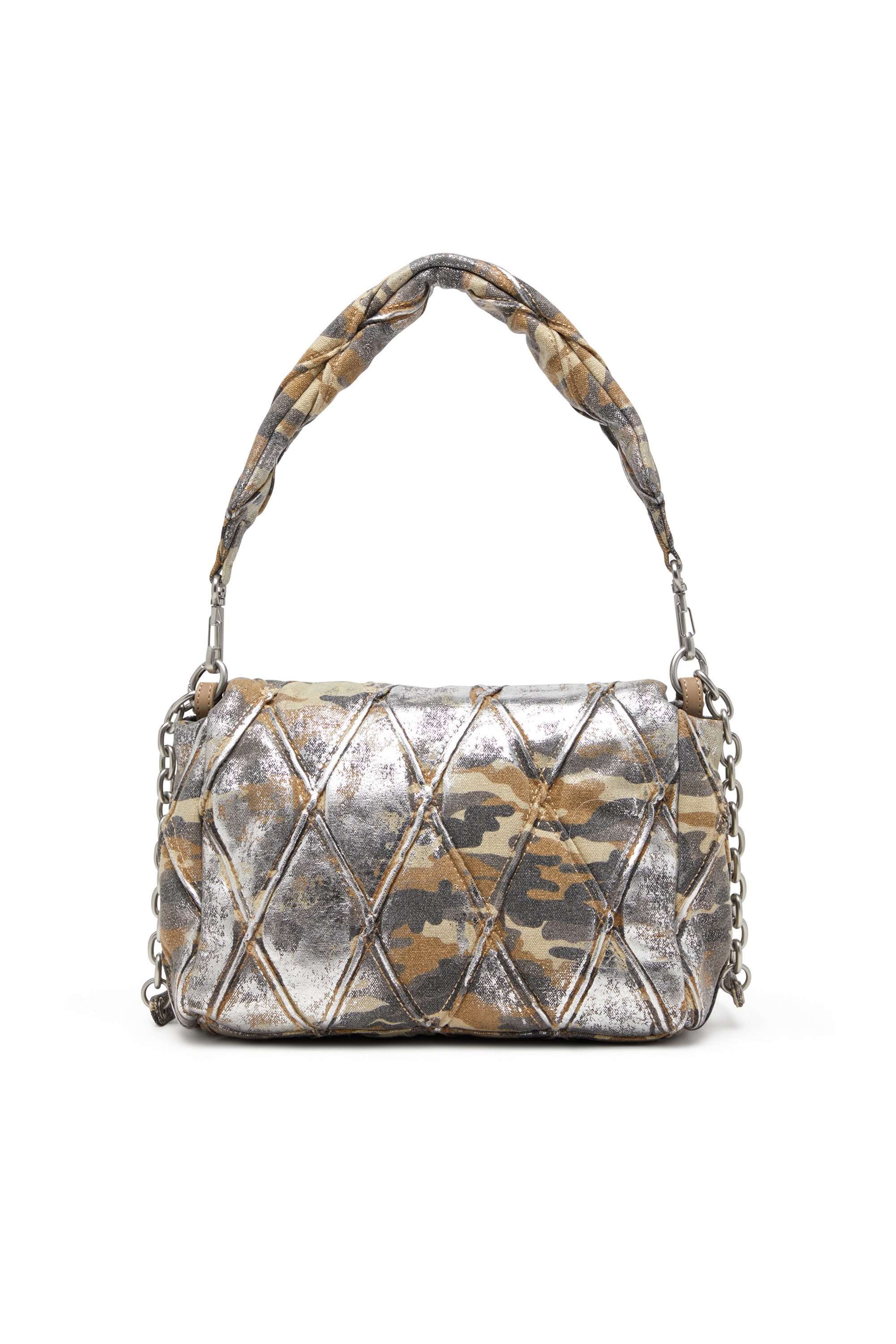 Diesel - CHARM-D SHOULDER M, Woman's Shoulder bag in metallic camo canvas in Multicolor/Brown - 3