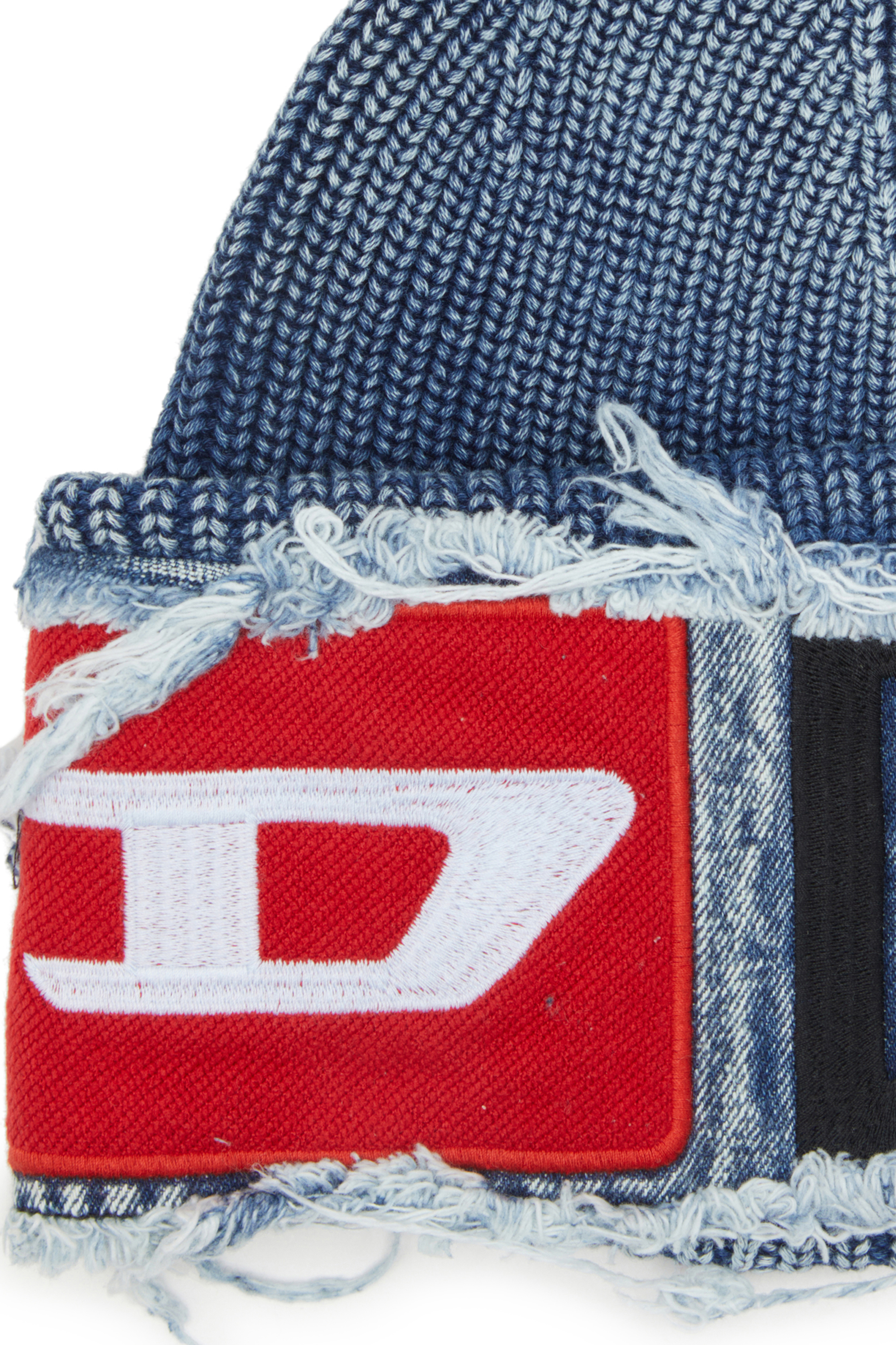 Diesel - K-FROK, Unisex's Denim effect beanie with bold patch detail in Blue - 3