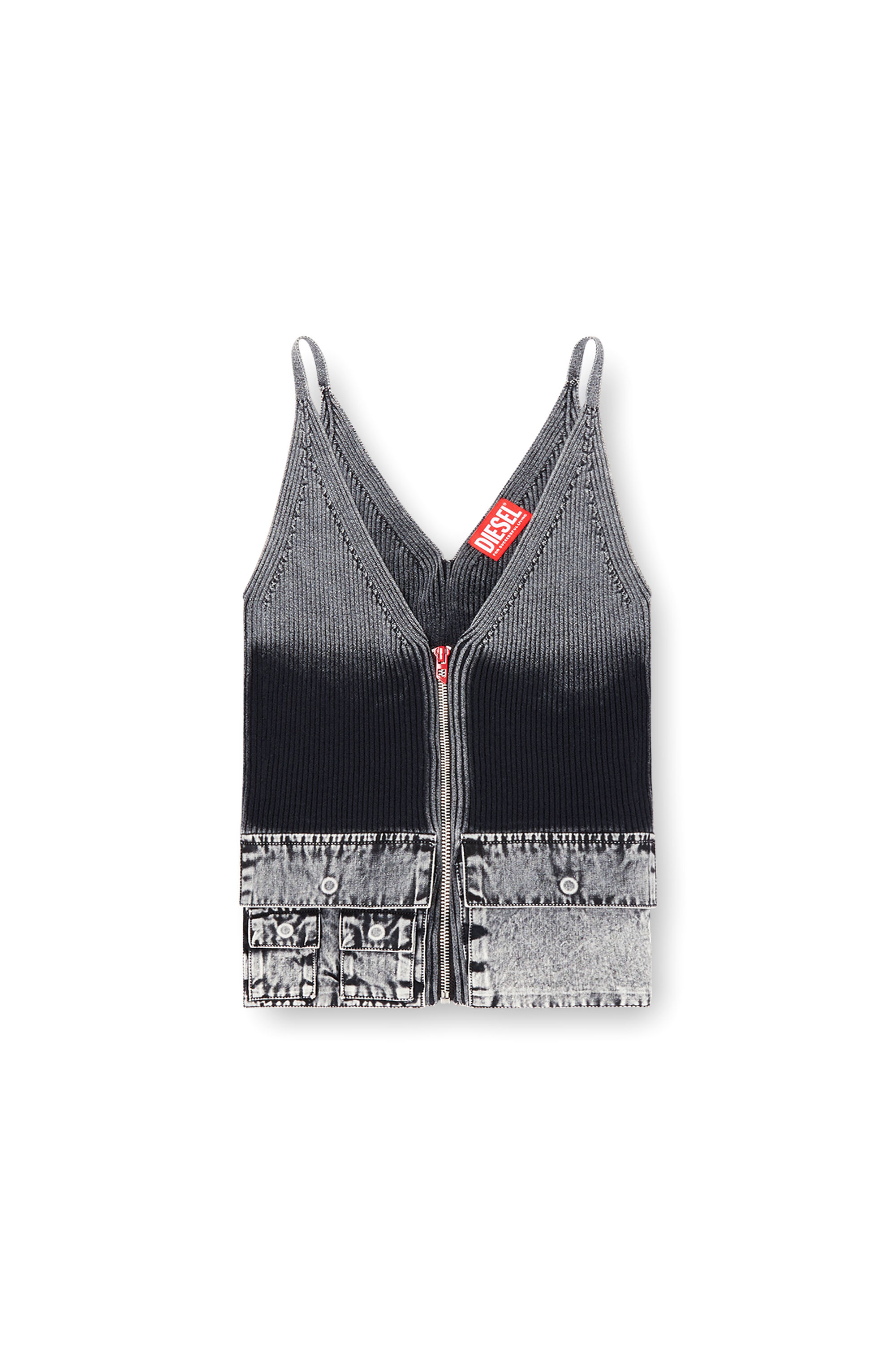 Diesel - M-MELLY, Woman's Knit tank top with denim cargo pockets in Dark grey - 2
