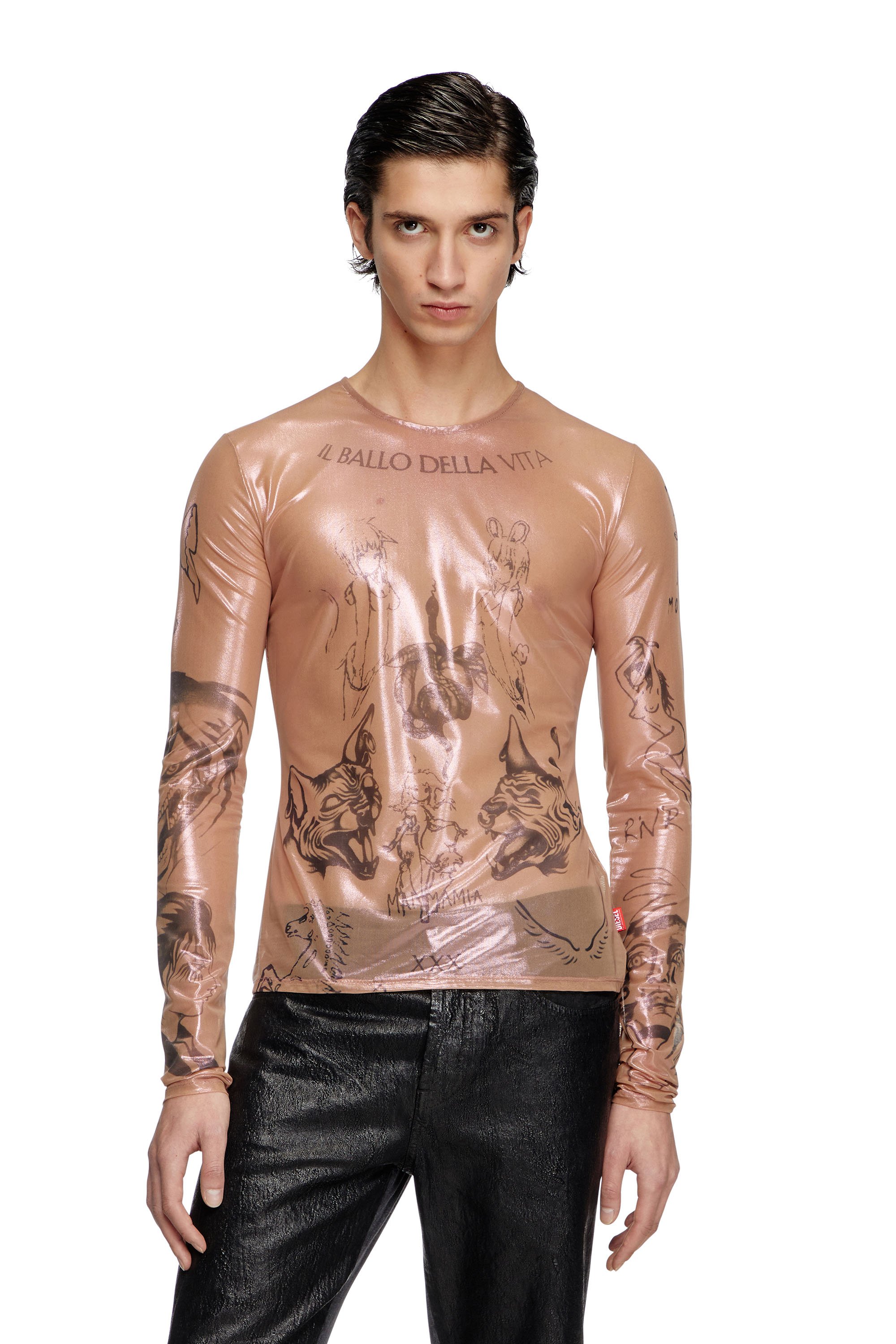 Diesel - T-CLAUDE-DD, Unisex's Tattoo top in coated stretch tulle in Nude - 2