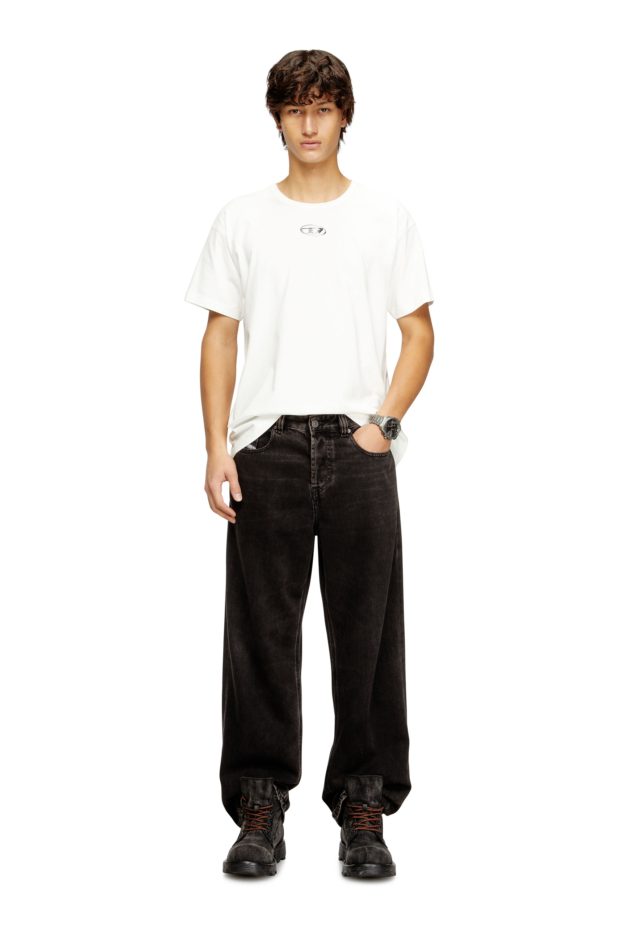 Diesel - T-NORM-IOD, Man's Light cotton T-shirt with metallic Oval D logo in White - 1