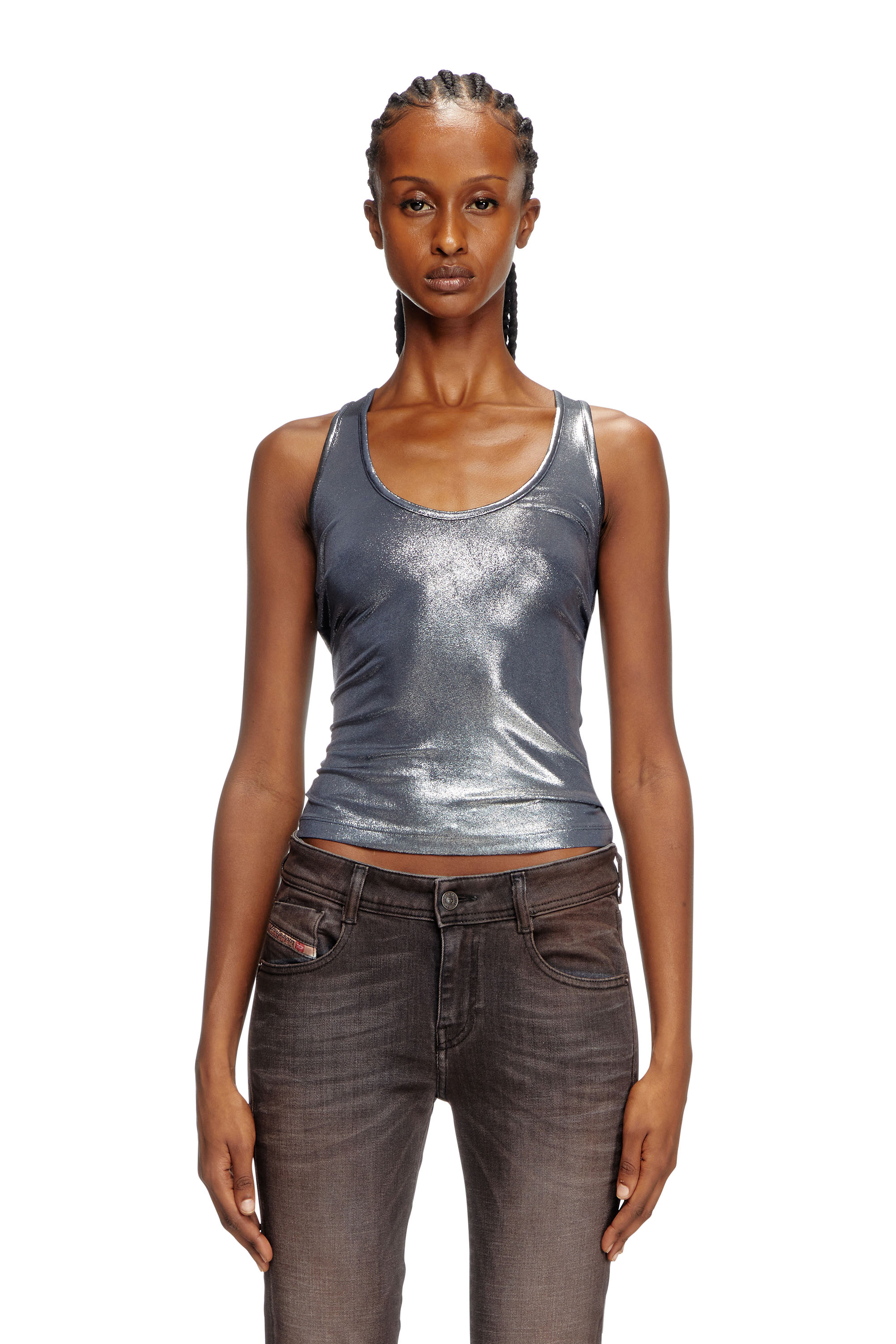 Diesel - T-AMA, Woman's Metallic tank top in Blue - 1