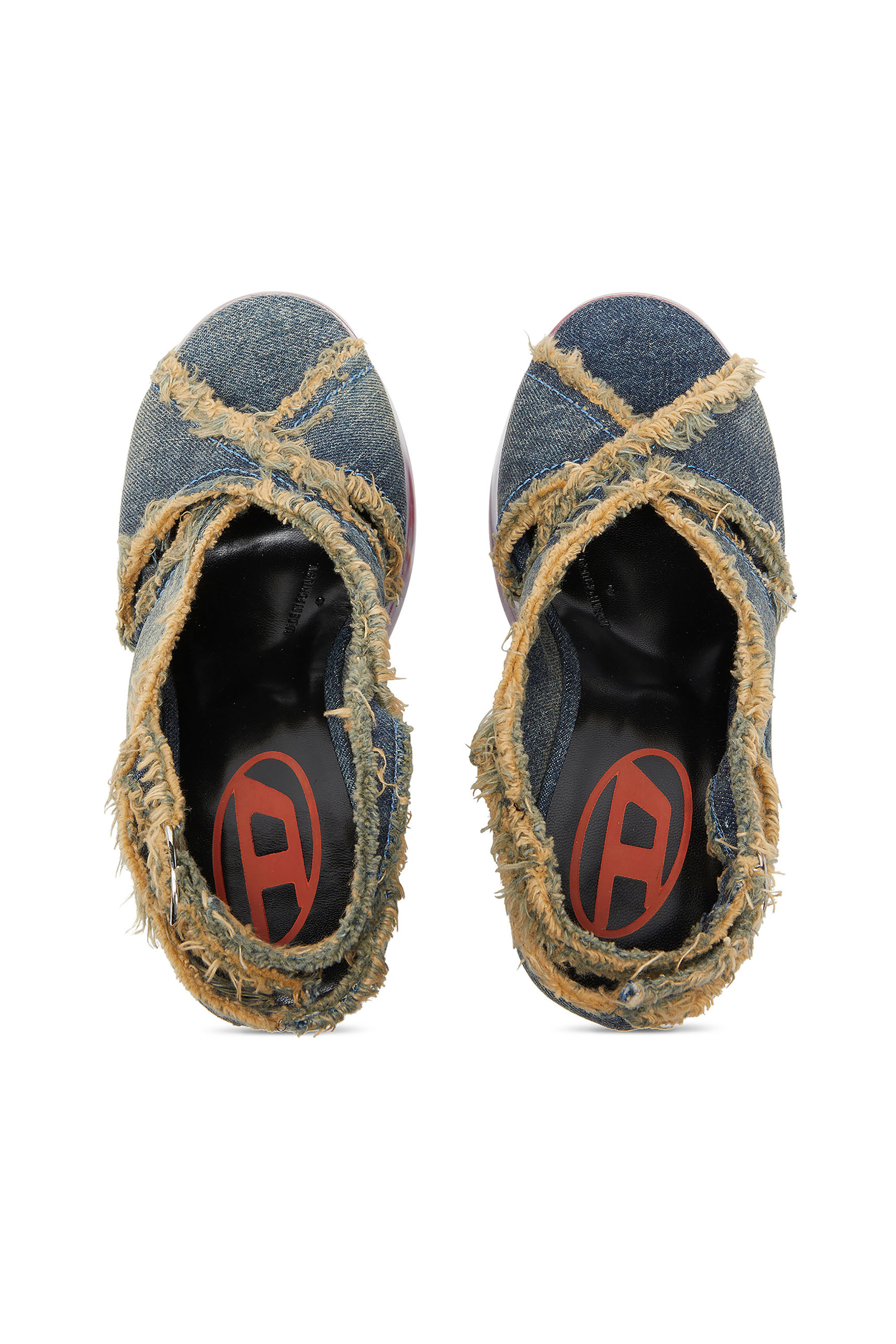 Diesel - D-LAKE PLATFORM SDL, Woman's D-Lake-Platform sandals in frayed denim and plexiglass in Blue Jeans - 5