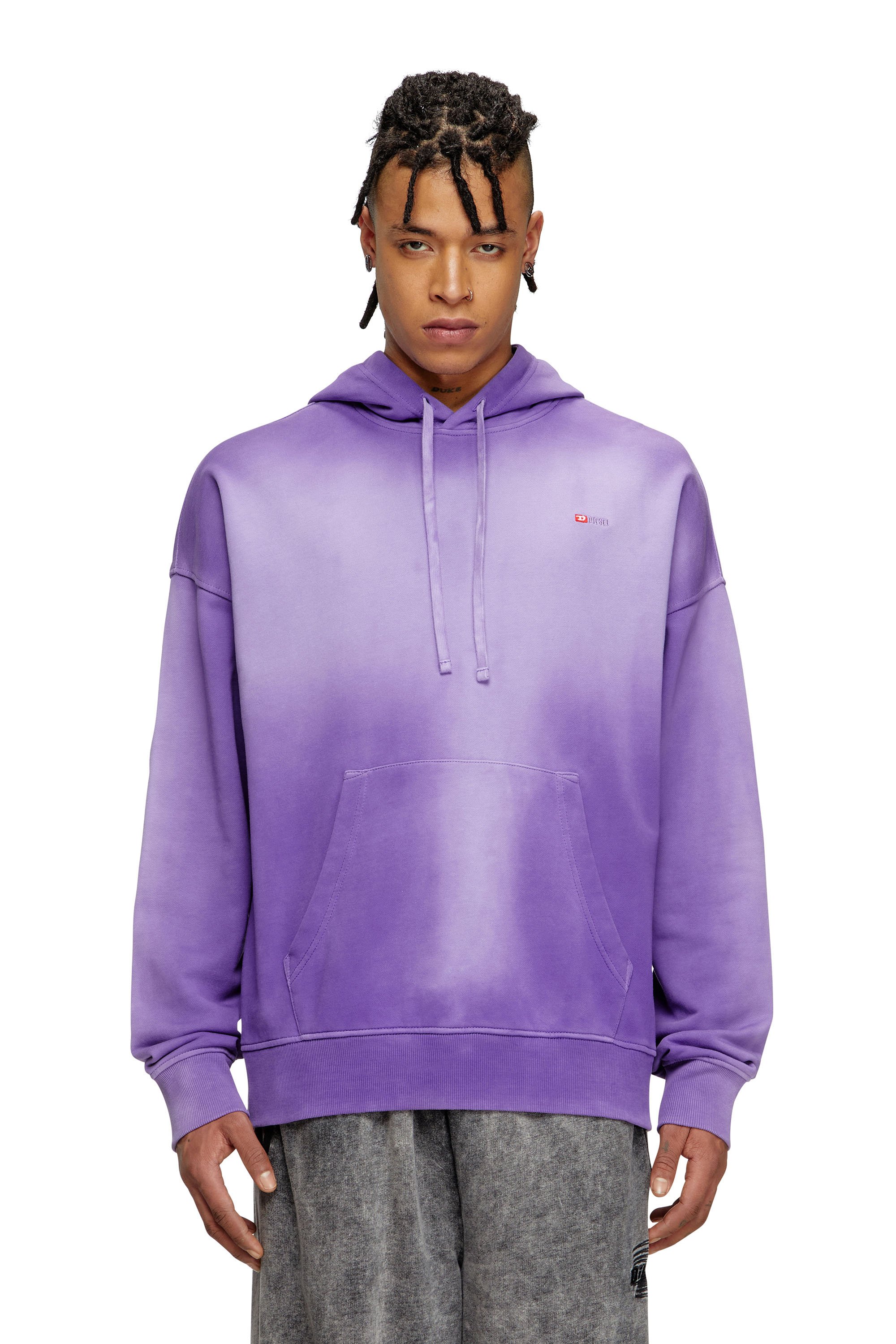 Diesel - S-ROB-HOOD-R2, Man's Faded hoodie with micro-logo embroidery in Violet - 1