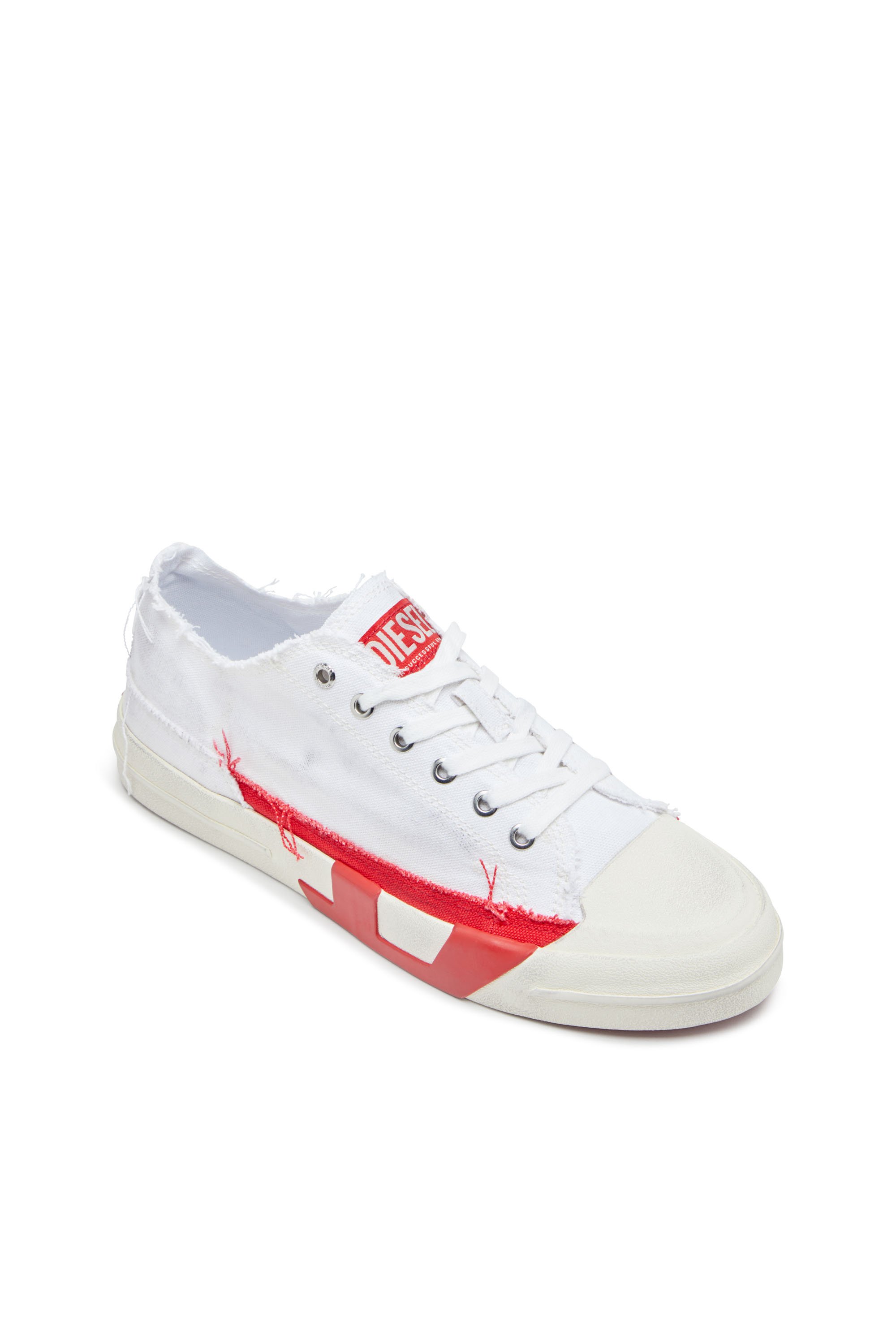 Diesel - S-D-VERSE LOW, Man's S-D-Verse-Dirty-effect canvas sneakers in White/Red - 6