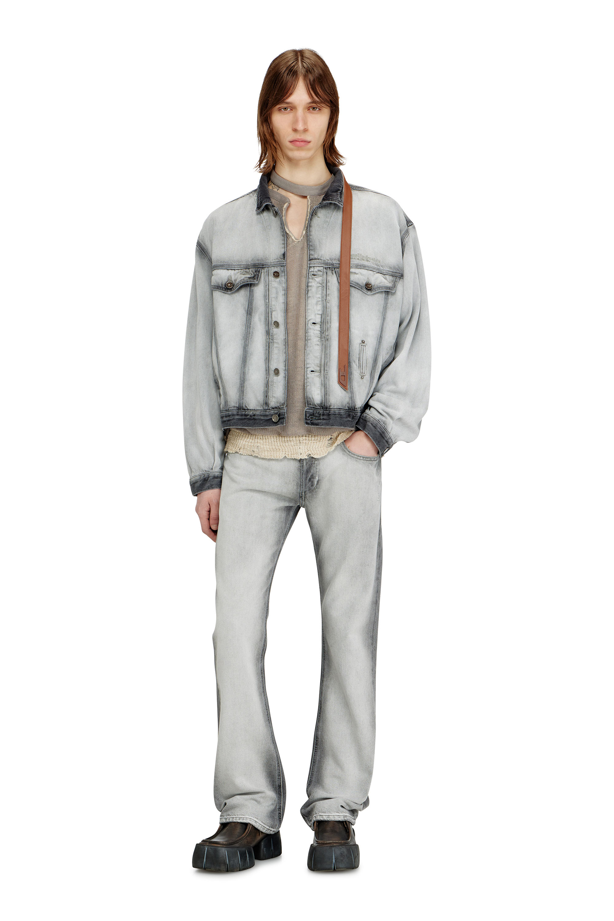 Diesel - D-DENVER-FSI, Unisex's Trucker jacket in soft skeleton denim in Light Grey - 4