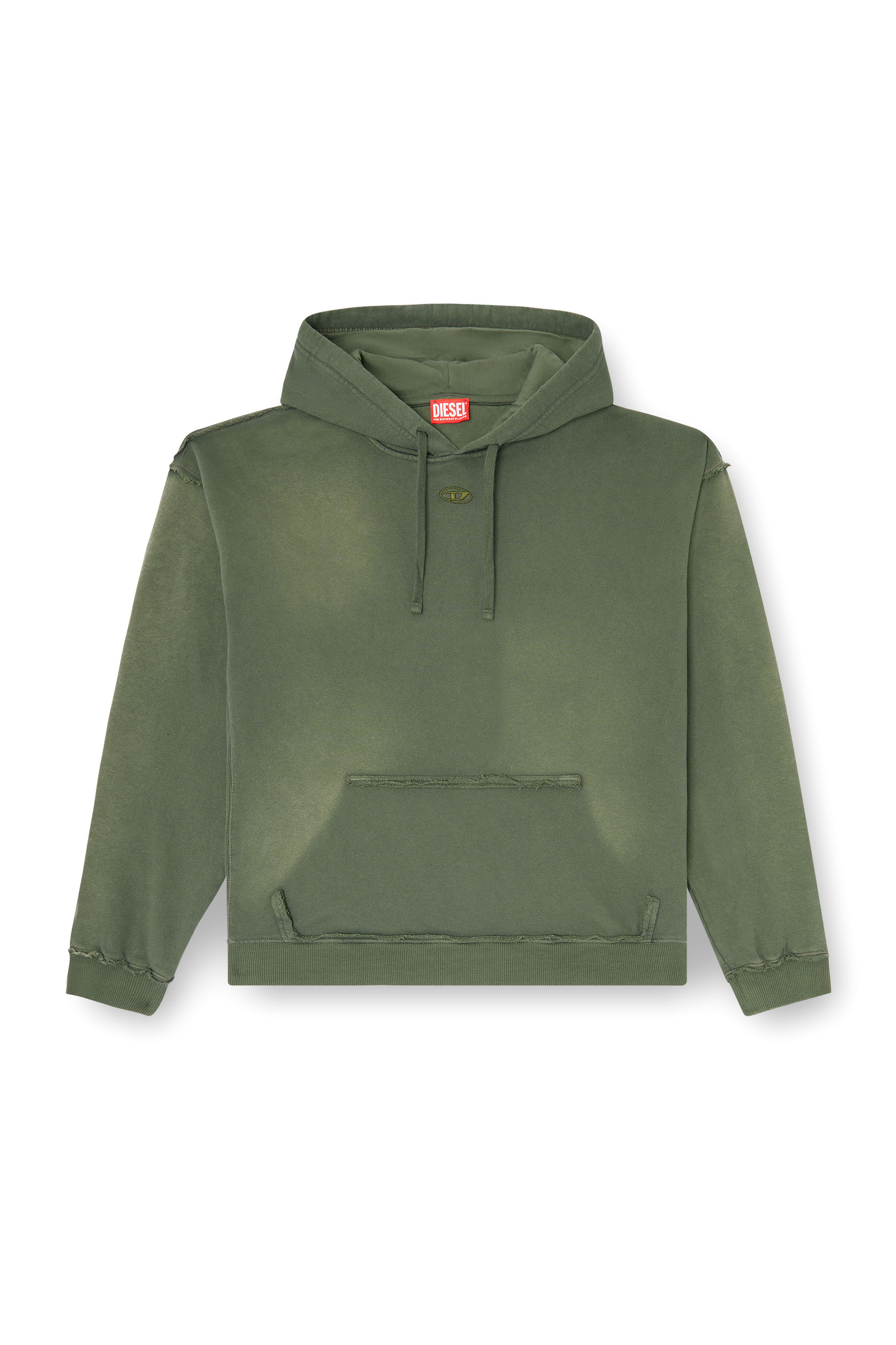 Diesel - S-POCK-HOOD, Man's Faded cotton hoodie with frayed details in Military Green - 3