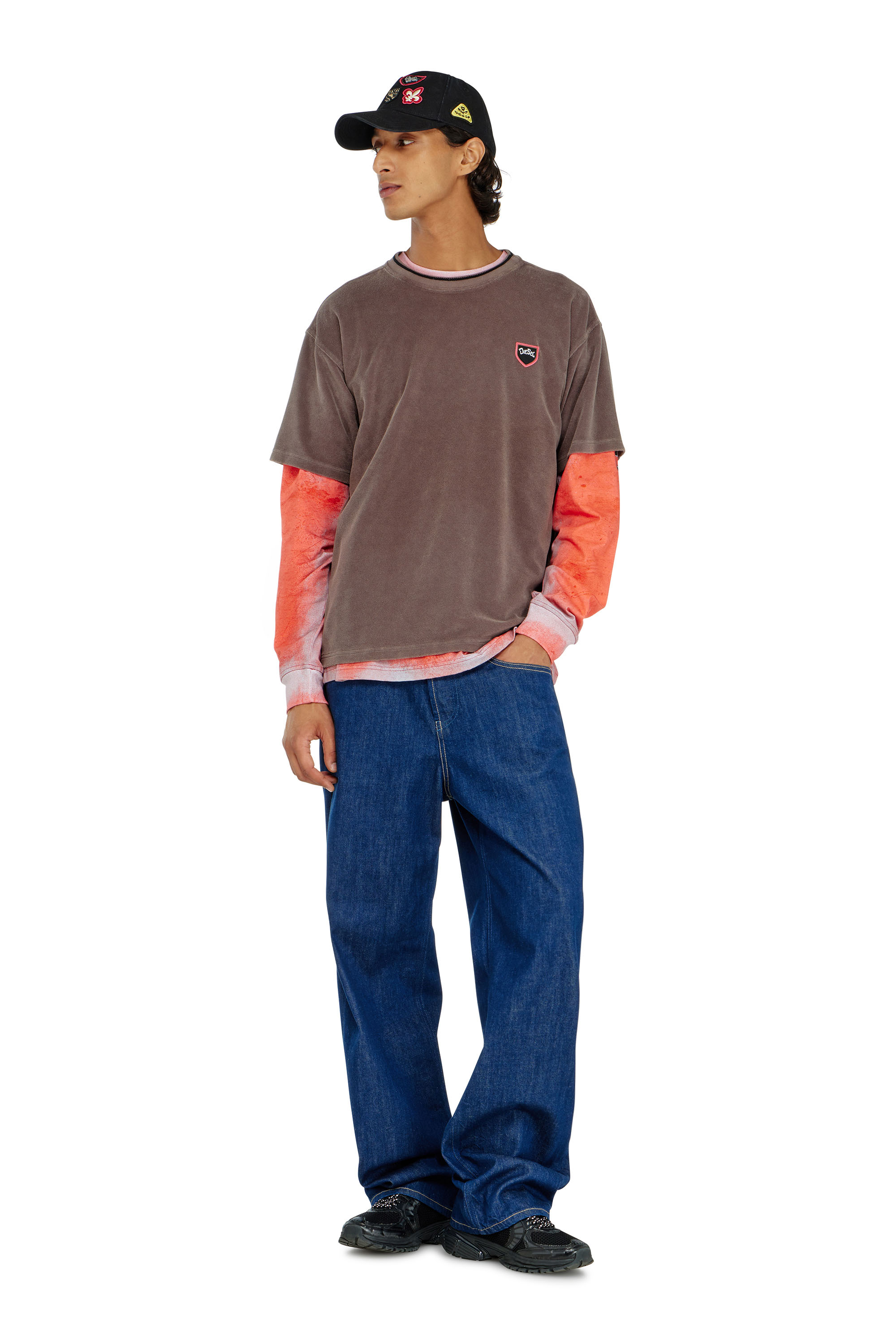 Diesel - T-SPONGY, Man's Chenille T-shirt with shield patch in null - 2