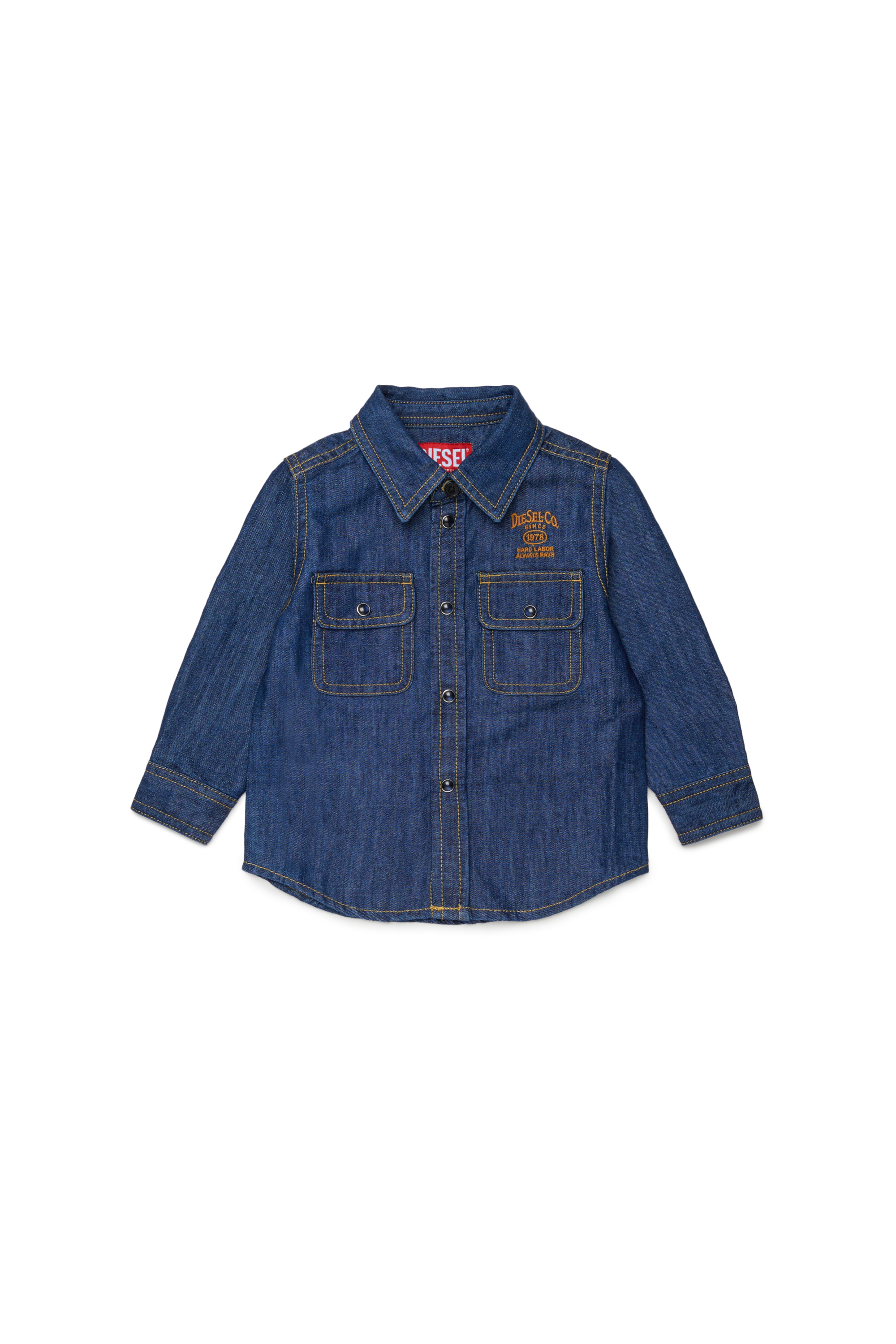 Diesel - CARTOB, Man's Denim shirt with logo embroidery in Dark Blue - 1
