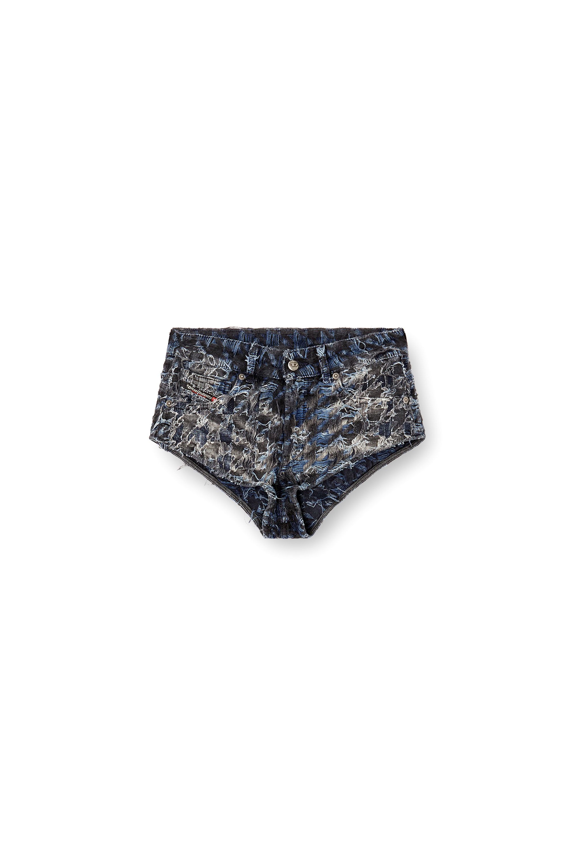DE-JIZZ-FSH2, Dark Blue Diesel - DE-JIZZ-FSH2, Woman's Shorts in houndstooth tie-dye denim in Dark Blue - 2