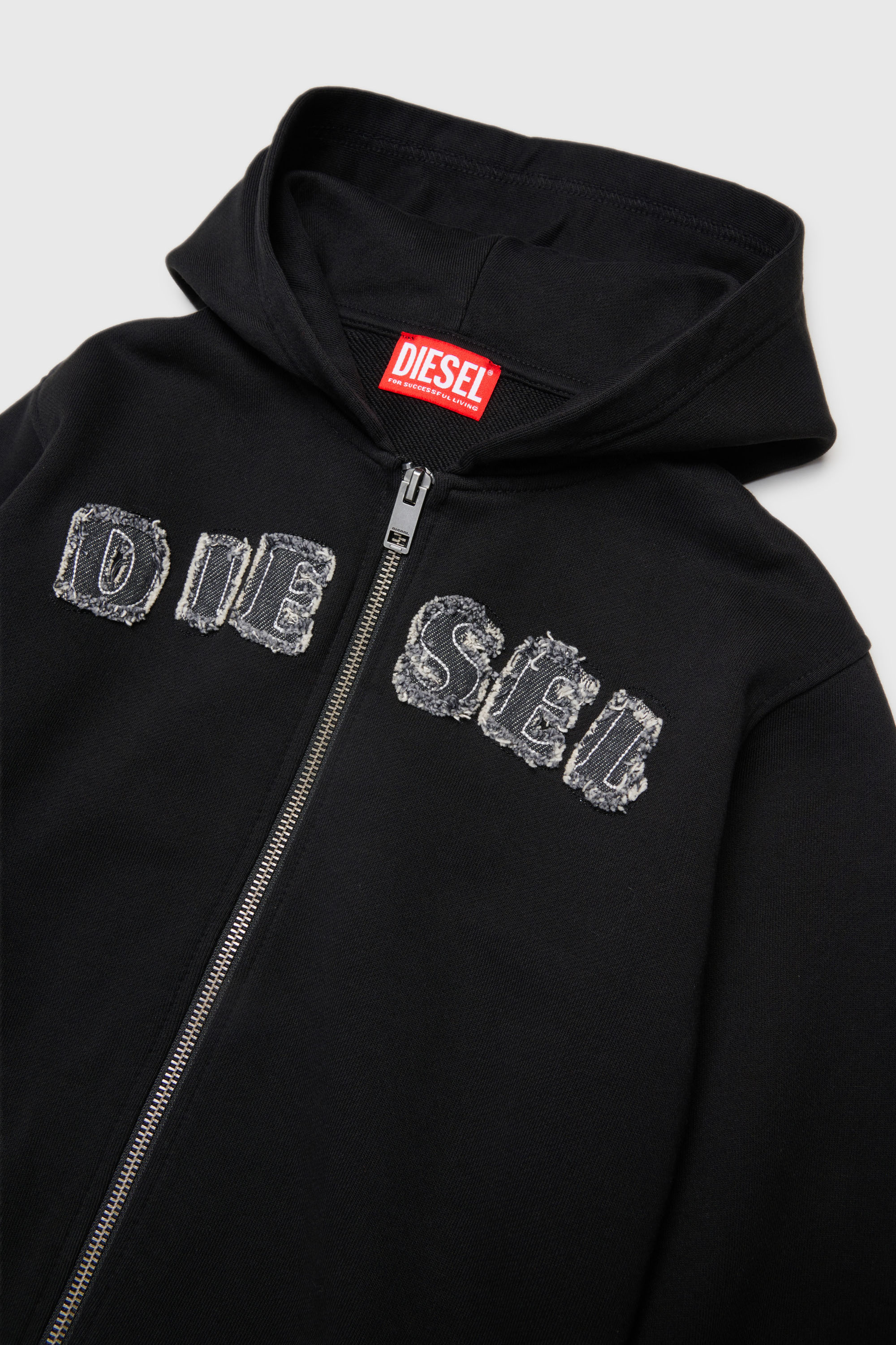 Diesel - SJEANSHOOD OVER, Man's Zip-up hoodie with frayed logo letters in null - 2
