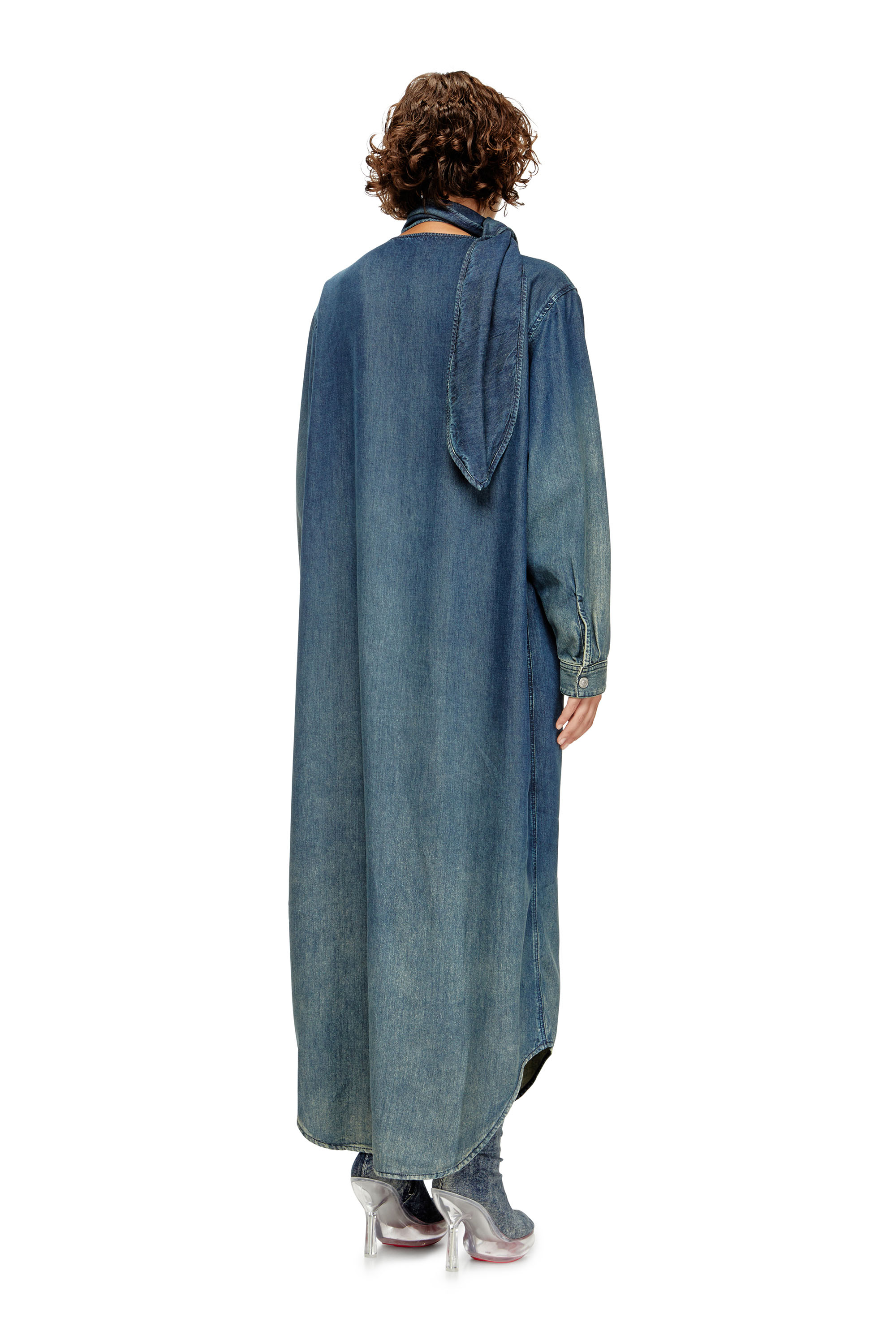 Diesel - DE-BARBARA-S, Woman's Long shirt dress in fluid denim in Dark Blue - 3