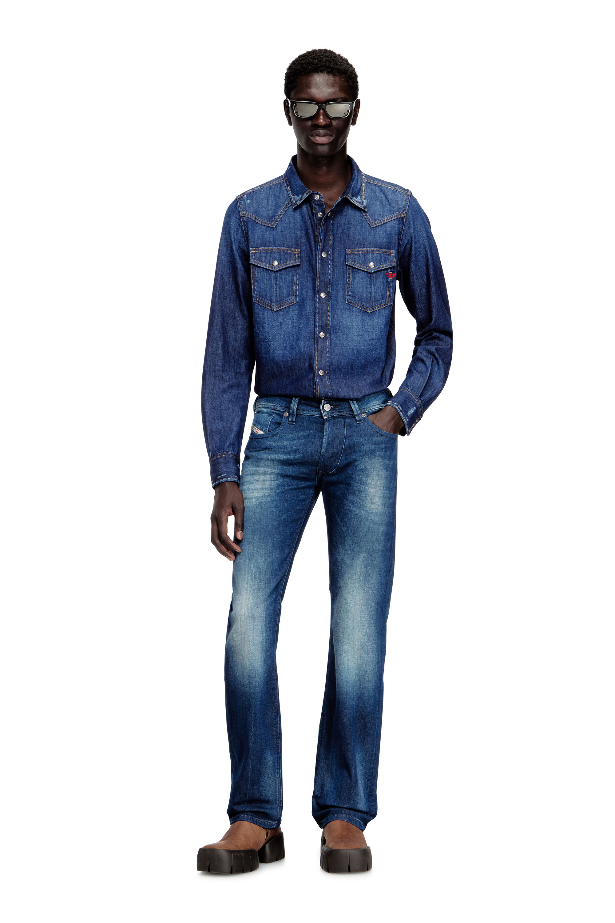 Diesel - D-VEGA, Man's Denim shirt with patch pockets in Blue - 1