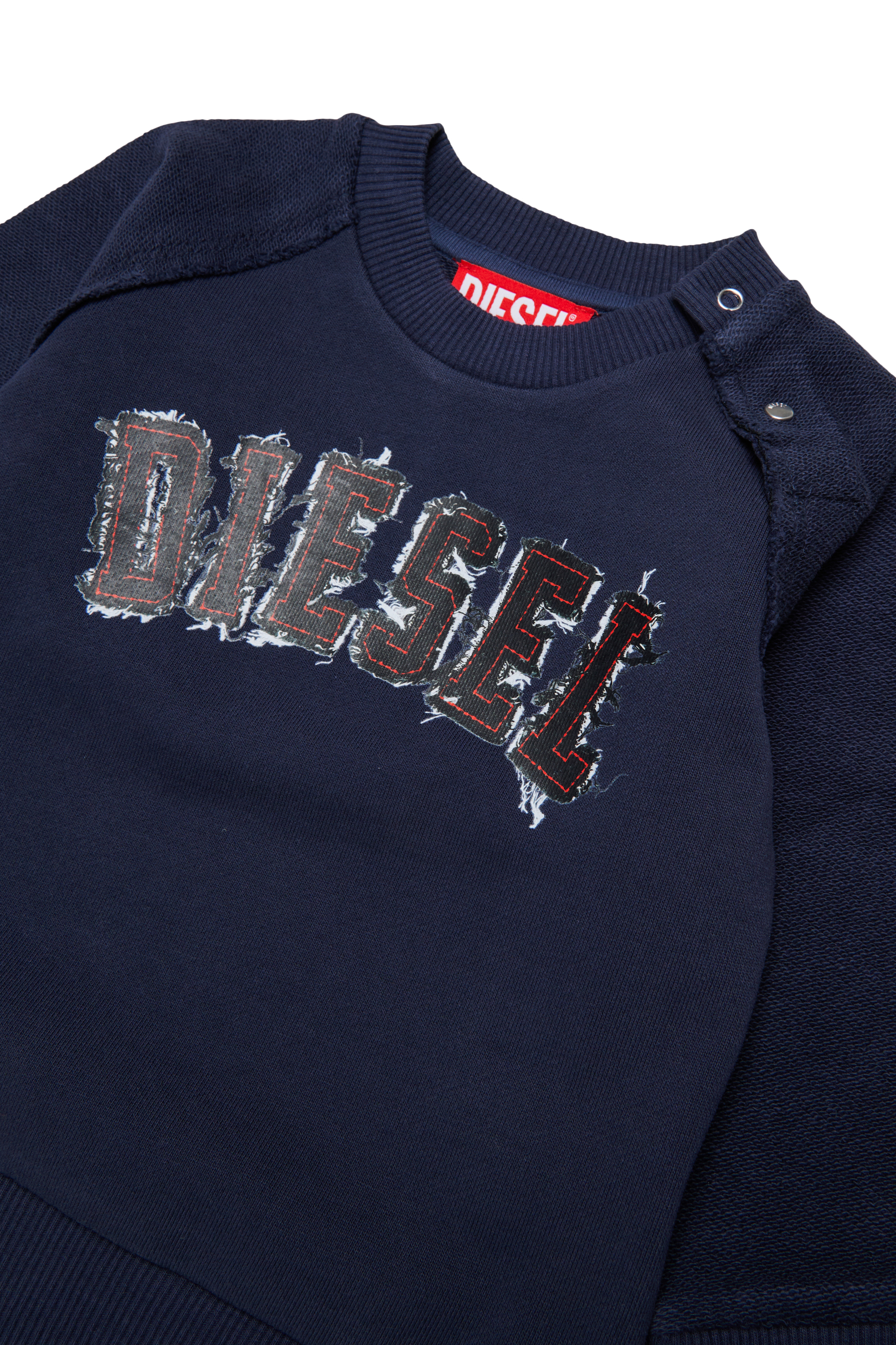 Diesel - SEANSB, Man's Cotton sweatshirt with frayed-effect logo in Dark Blue - 3