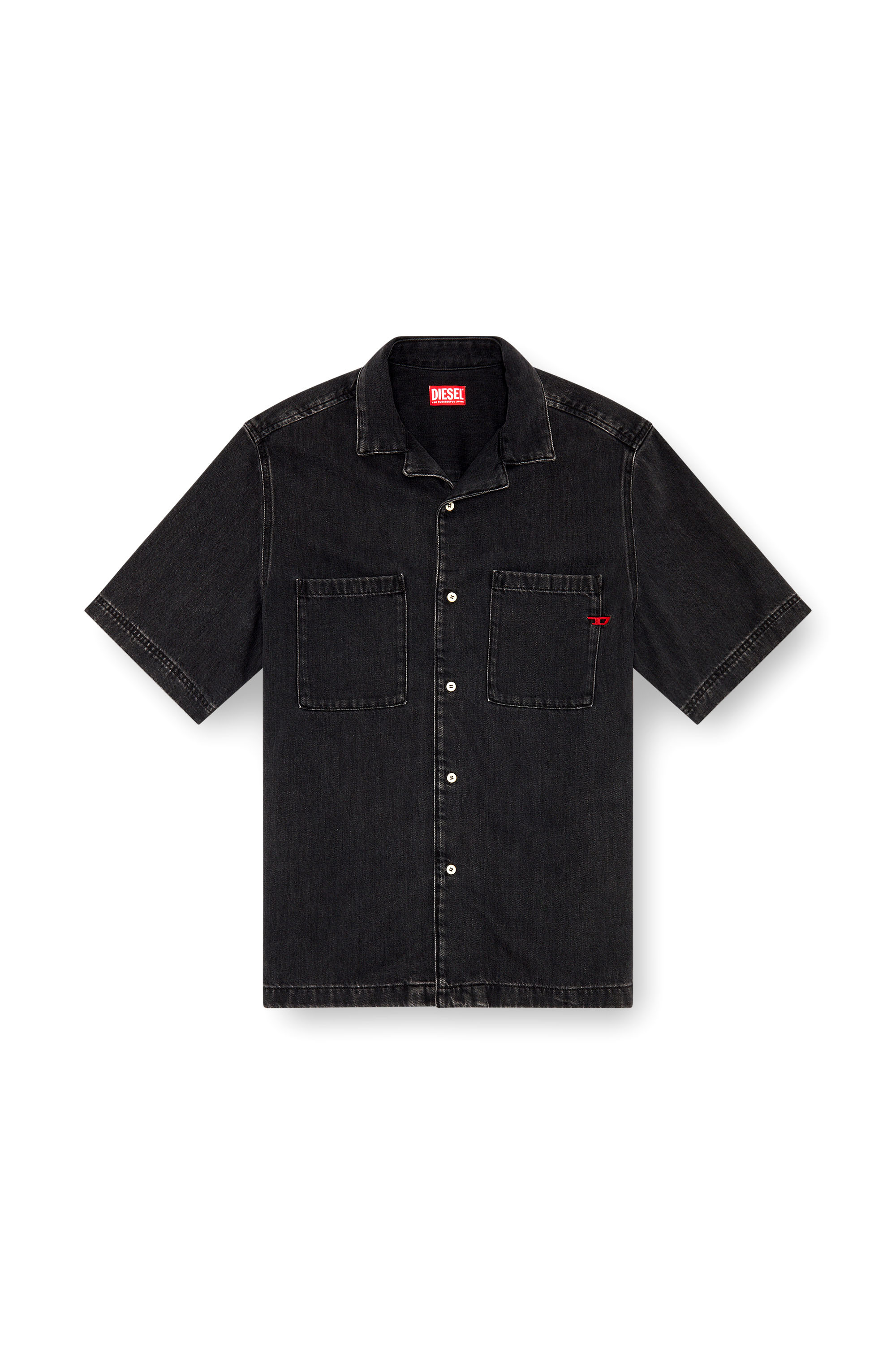 Diesel - D-PAROSHORT, Man's Bowling shirt in Tencel denim in Black - 3