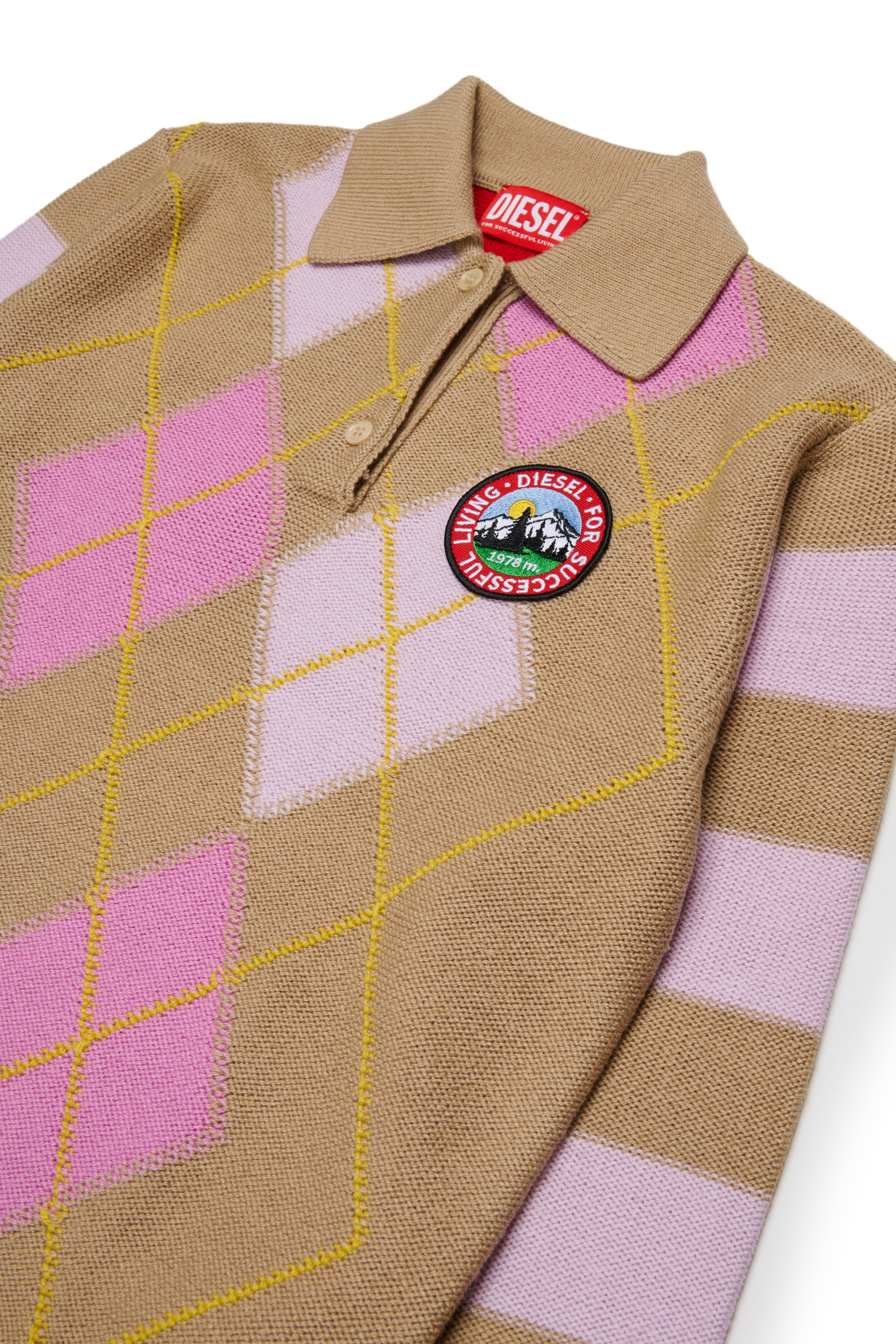 Diesel - KROMBY OVER, Unisex's Wool-blend polo jumper with argyle motif in Brown - 3