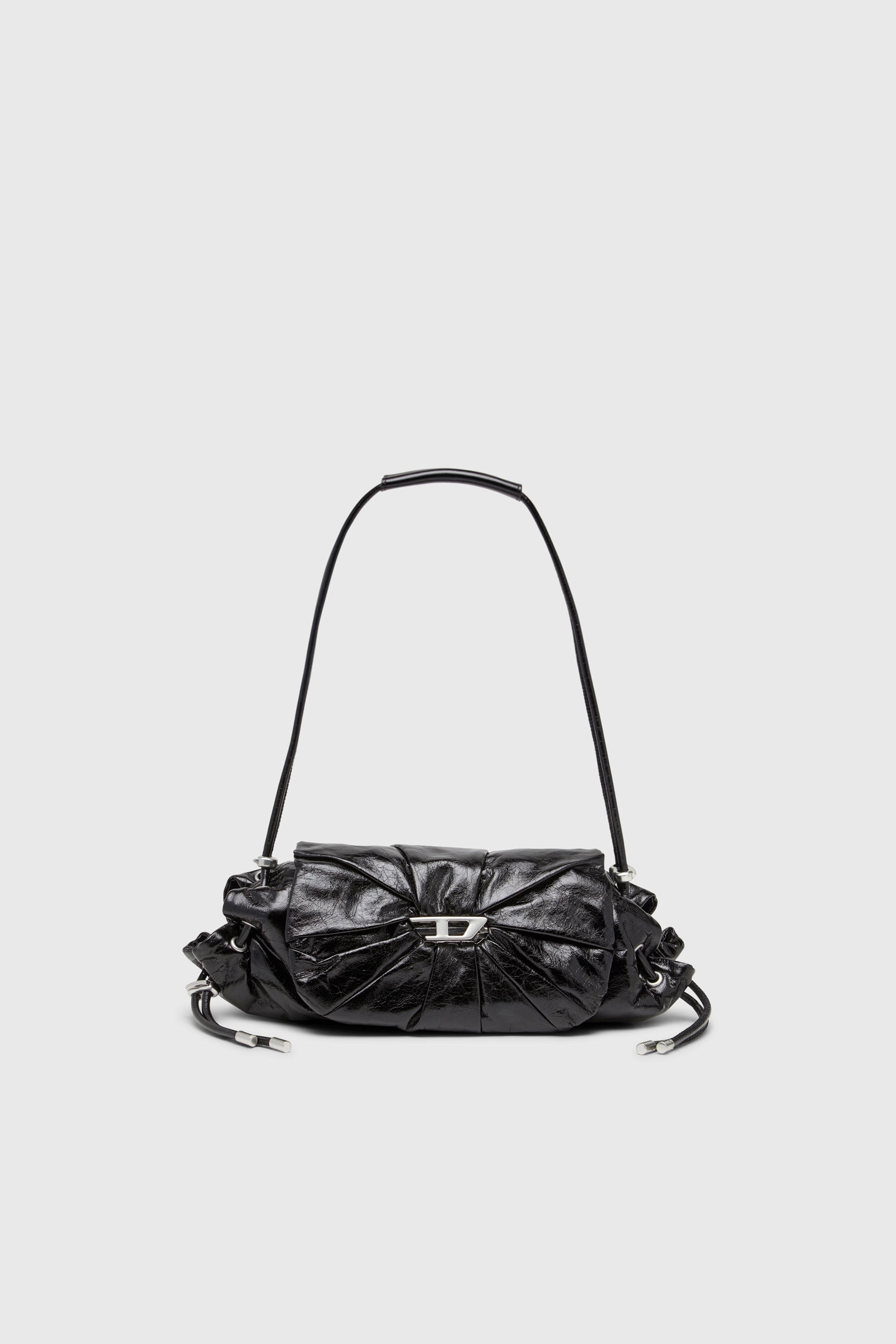 Diesel - SCRUNCH-D SHOULDER S, Woman's Scrunch-D-Small shoulder bag in shiny scrunched leather in Black - 1