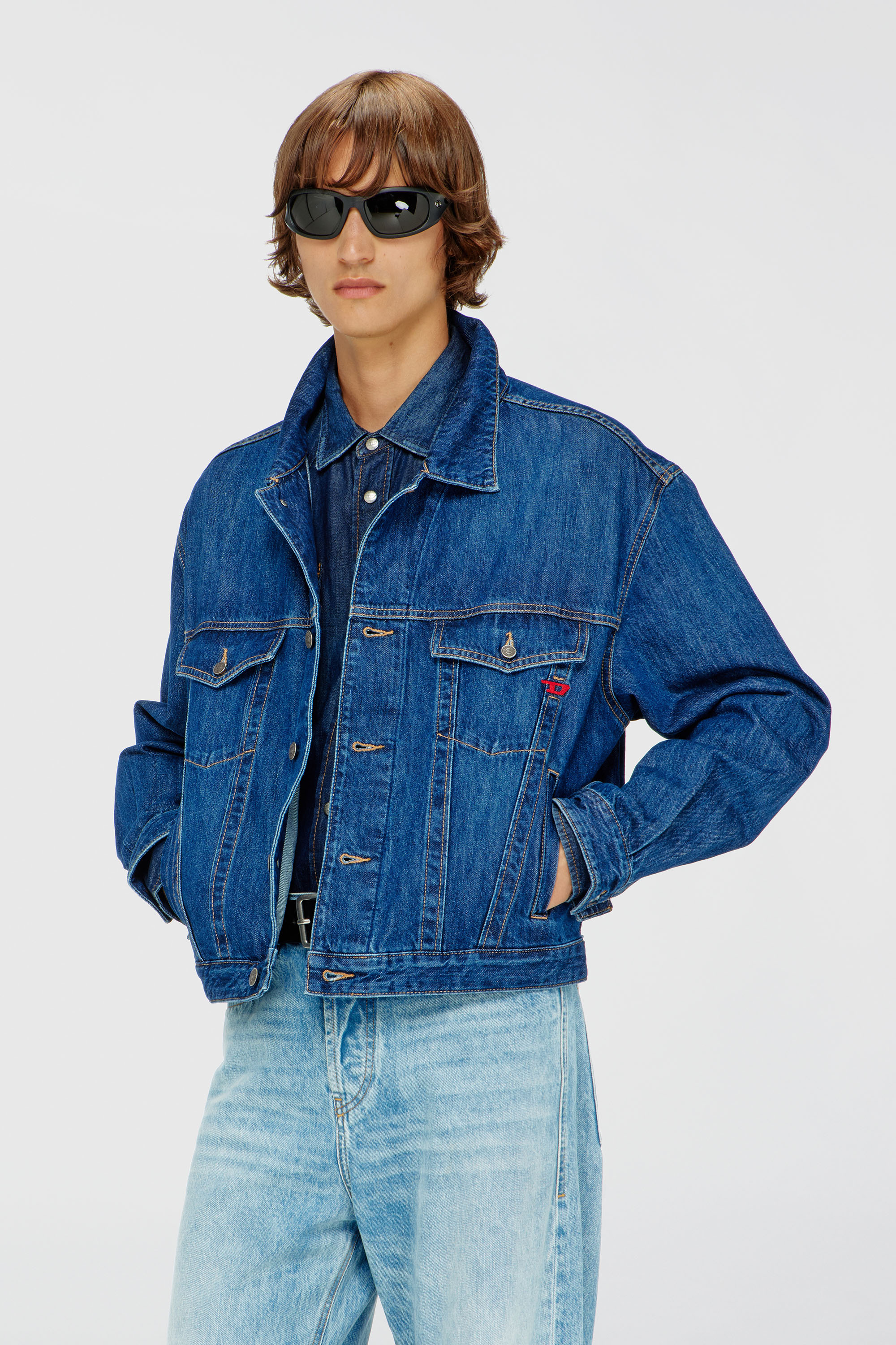 Diesel - D-RANGER, Man's Trucker jacket in denim in Medium blue - 2