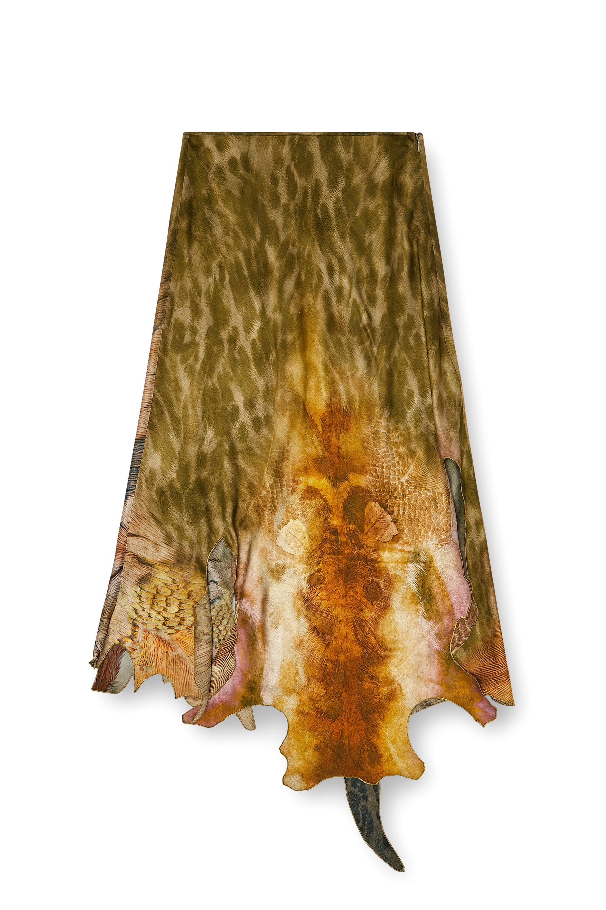 Diesel - O-TORN, Woman's Long asymmetrical skirt in printed satin in null - 2