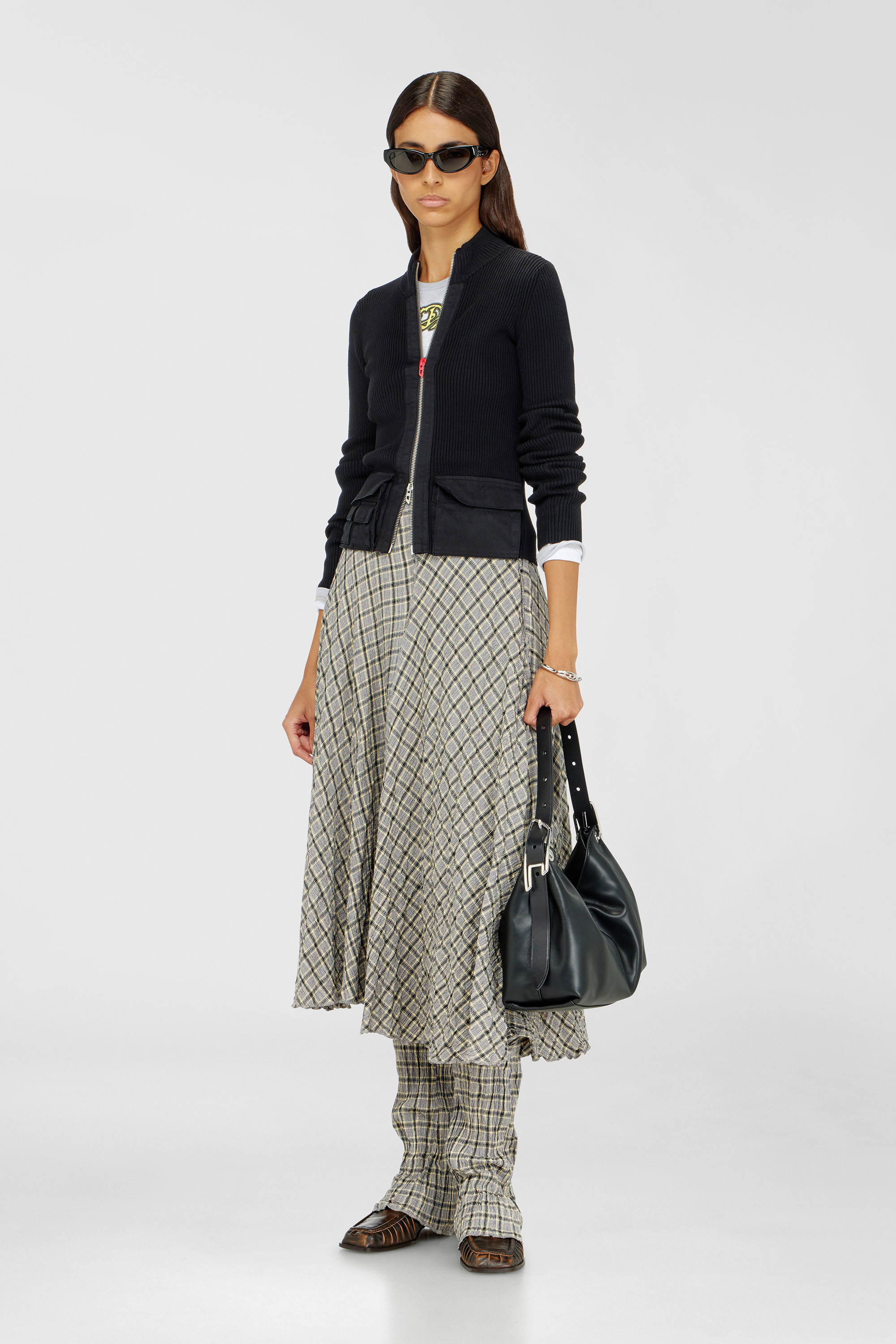 Diesel - M-MELISSA, Woman's Ribbed cardigan with cargo pockets in Black - 1