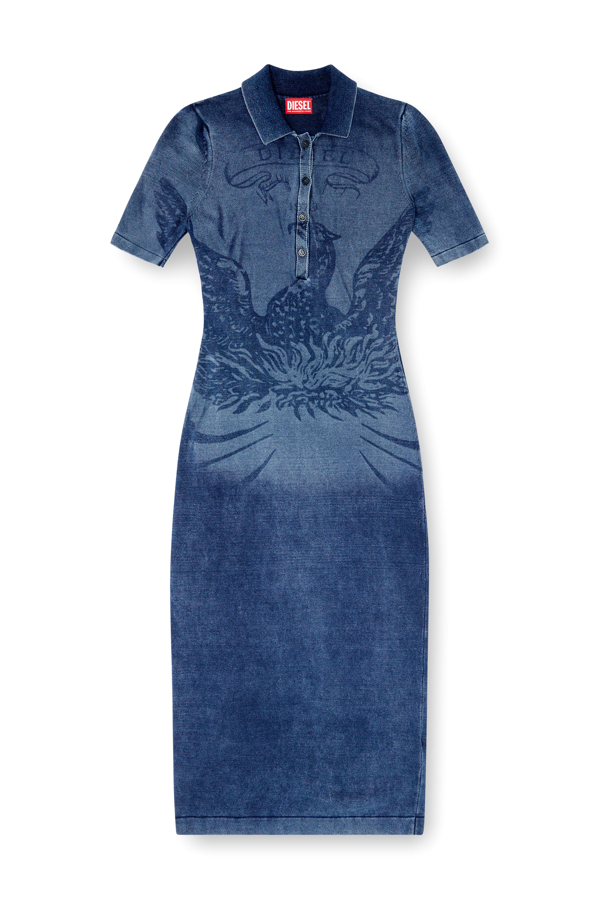 Diesel - M-FENNY-DRS, Woman's Polo midi dress in denim-effect knit in Medium blue - 3