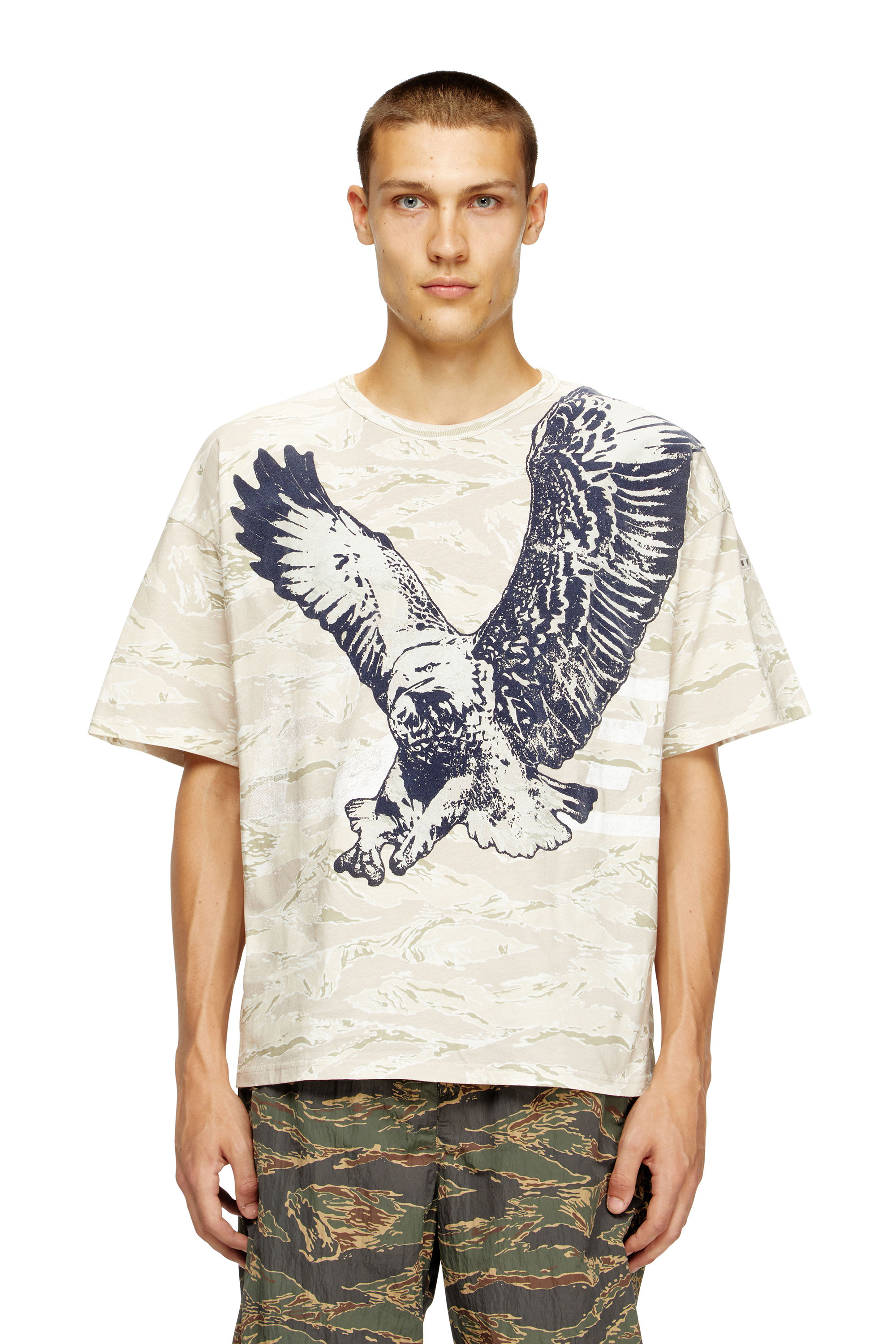 Diesel - T-BOXT-T14, Man's Camo T-shirt with eagle print in Beige - 1
