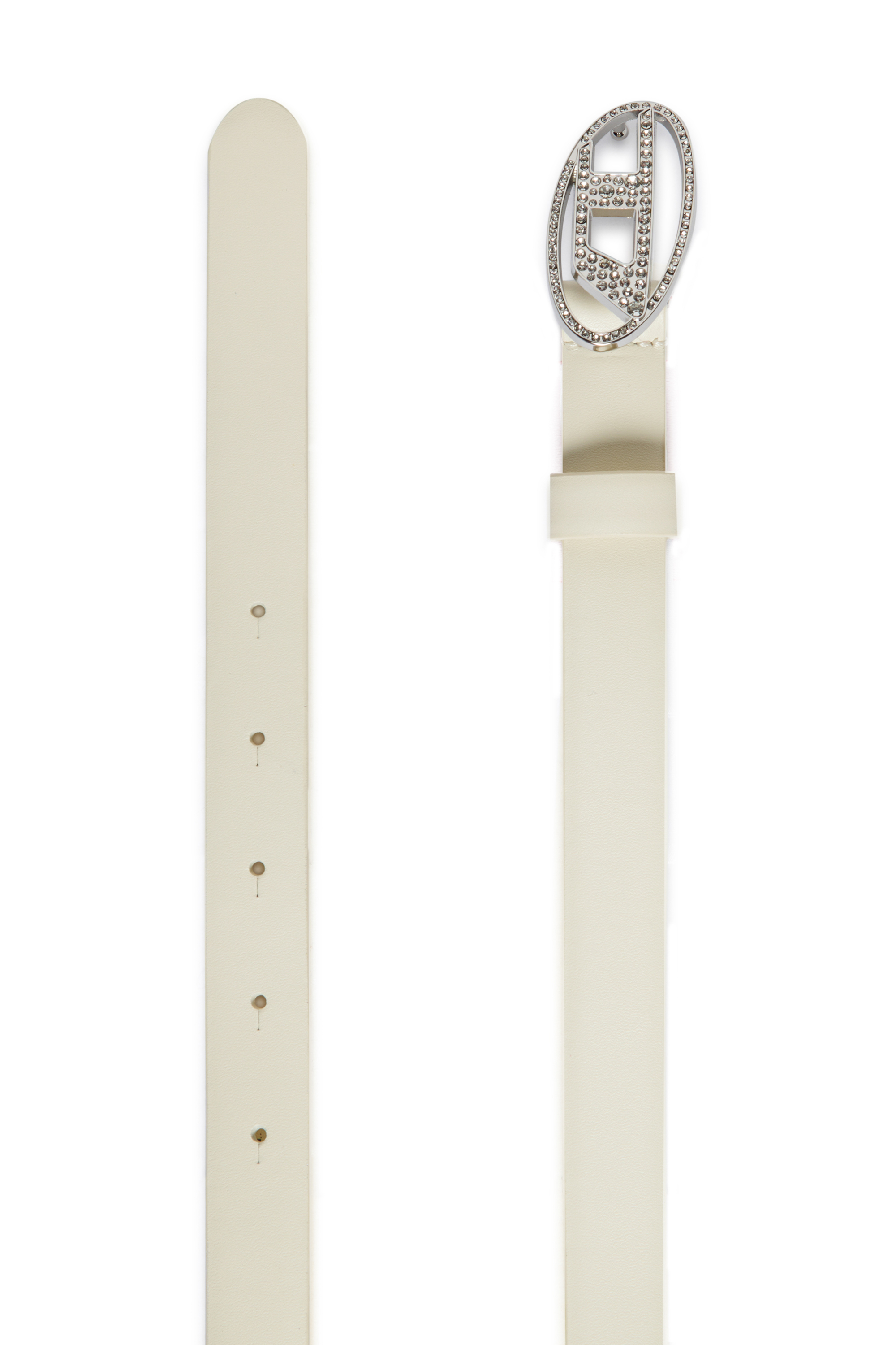 Diesel - B1DRCRYSTAL, Woman's 2cm leather belt with jewel buckle in White - 2