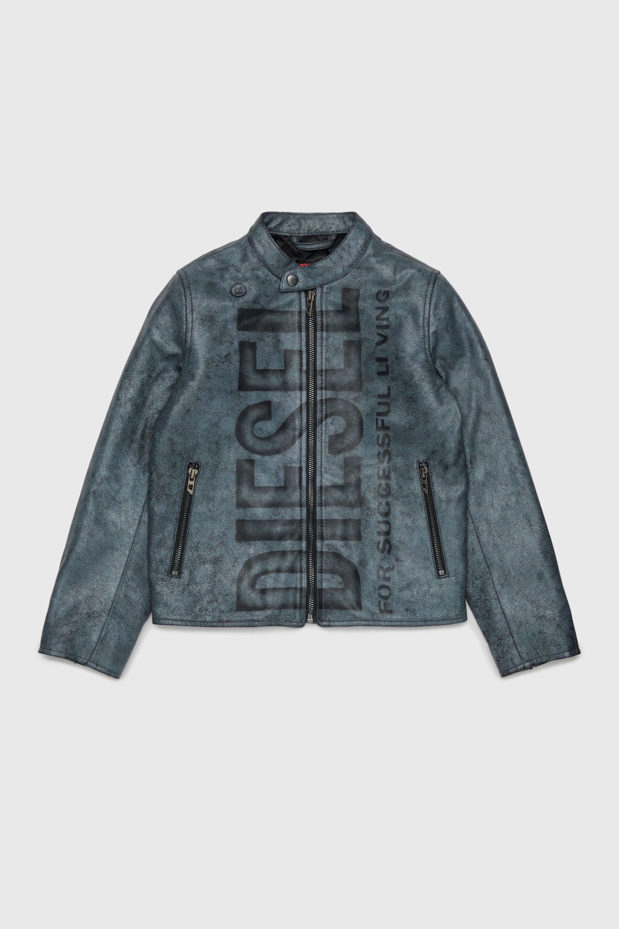 Diesel - JLEVERT, Man's Leather biker jacket with maxi logo in Black - 1