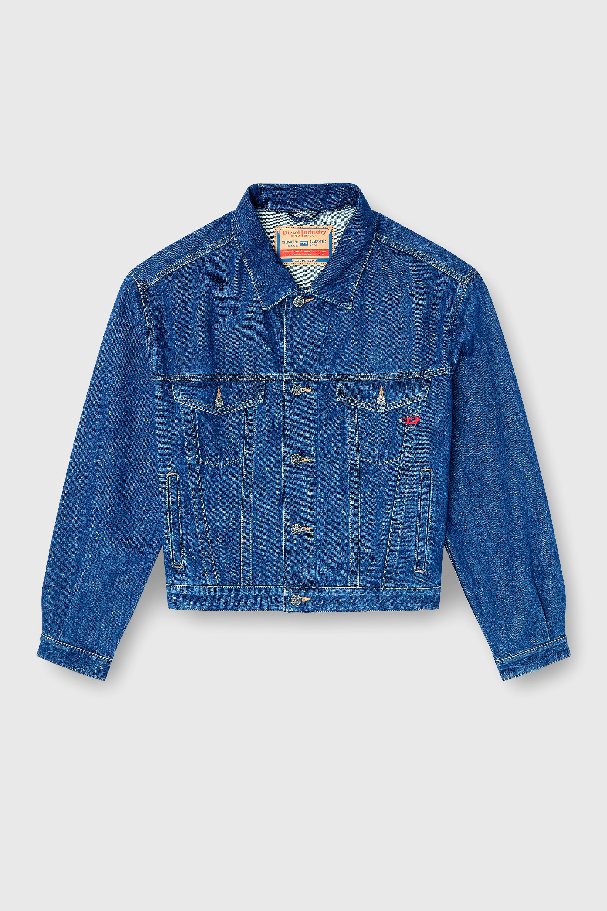 Diesel - D-RANGER, Man's Trucker jacket in denim in Medium blue - 1