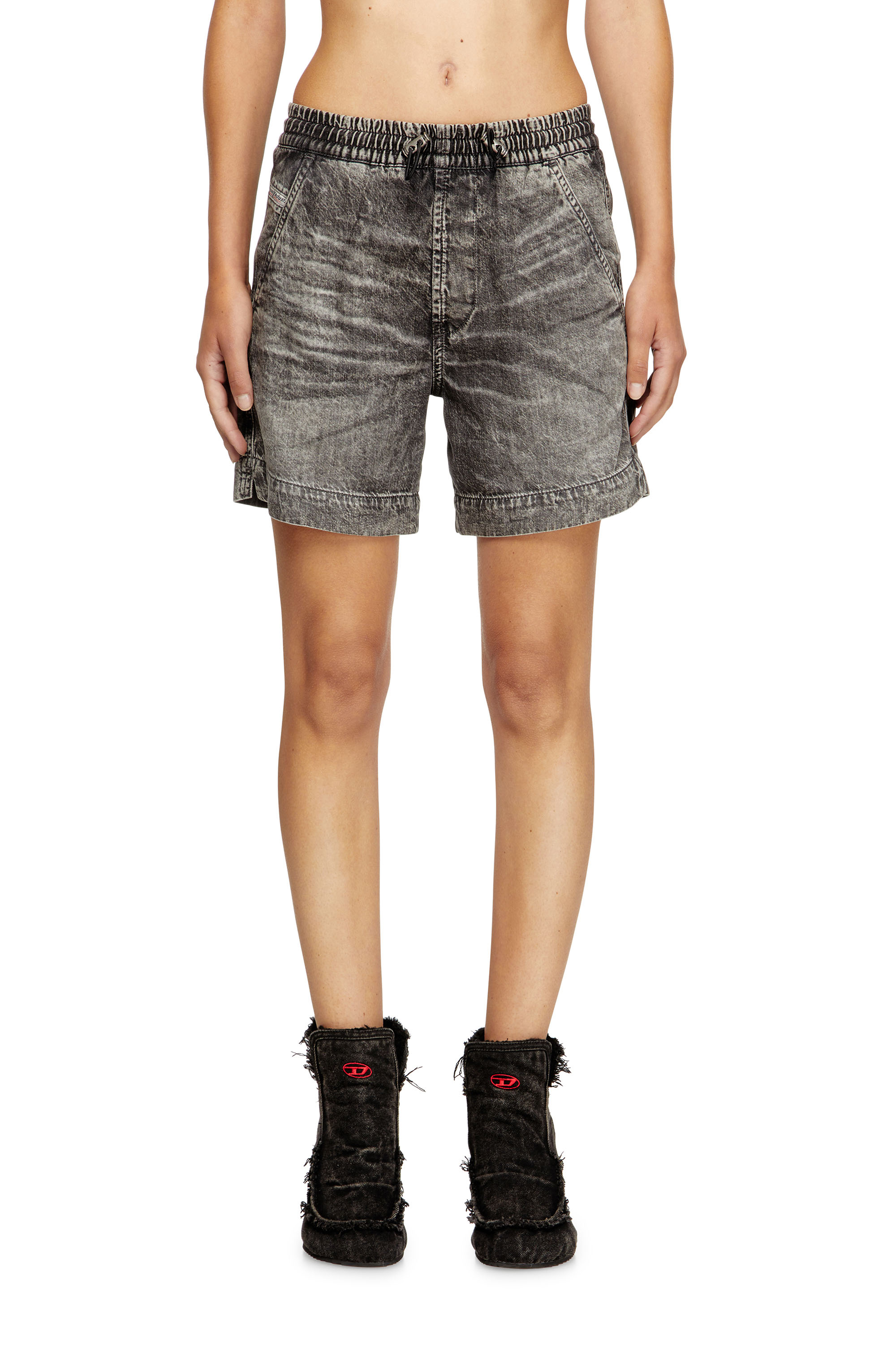 Diesel - D-TENNI-S1, Unisex's Shorts in marbled denim in Black - 4