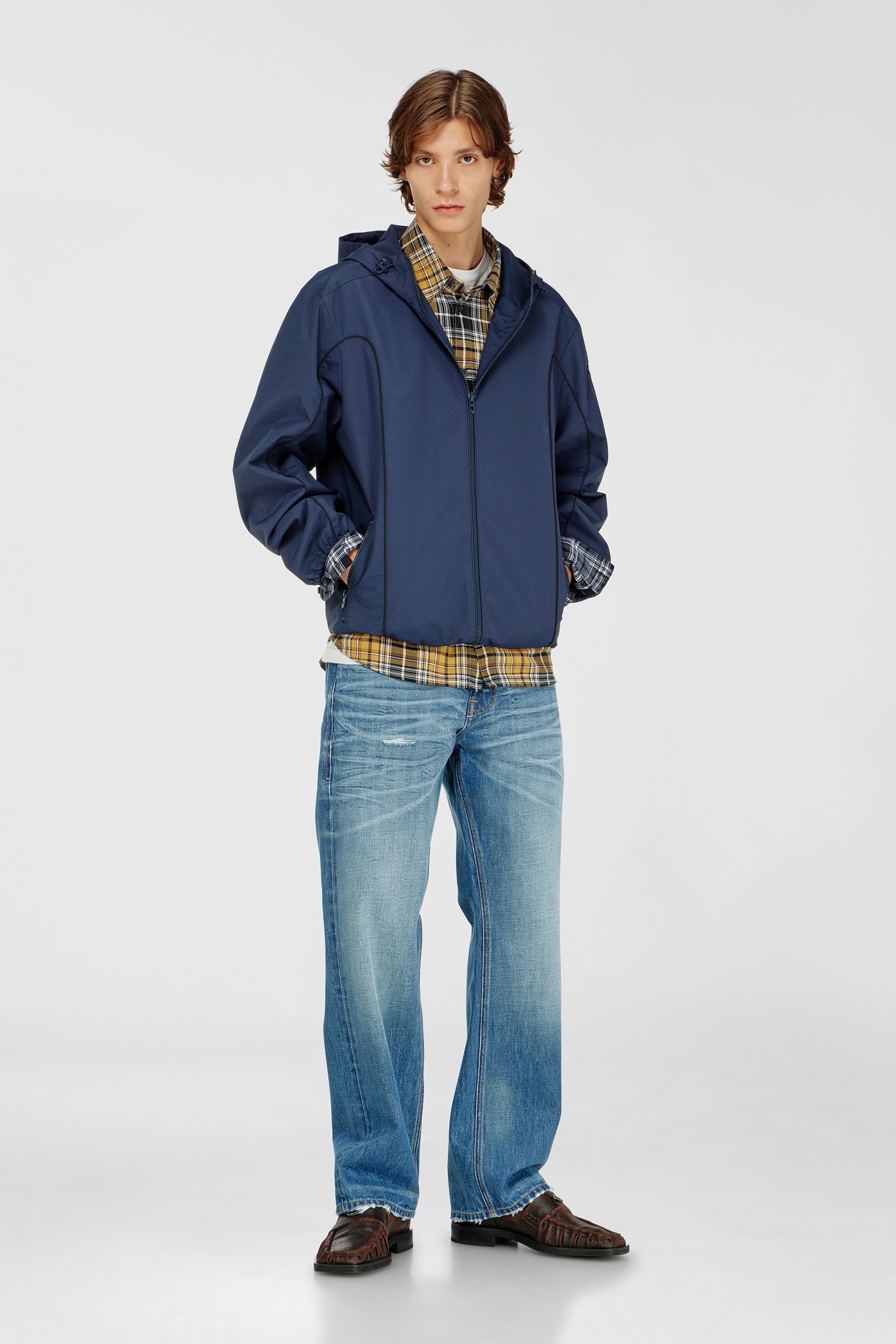 Diesel - J-HIVES-WRD, Man's Windbreaker with contrast piping in Blue - 2