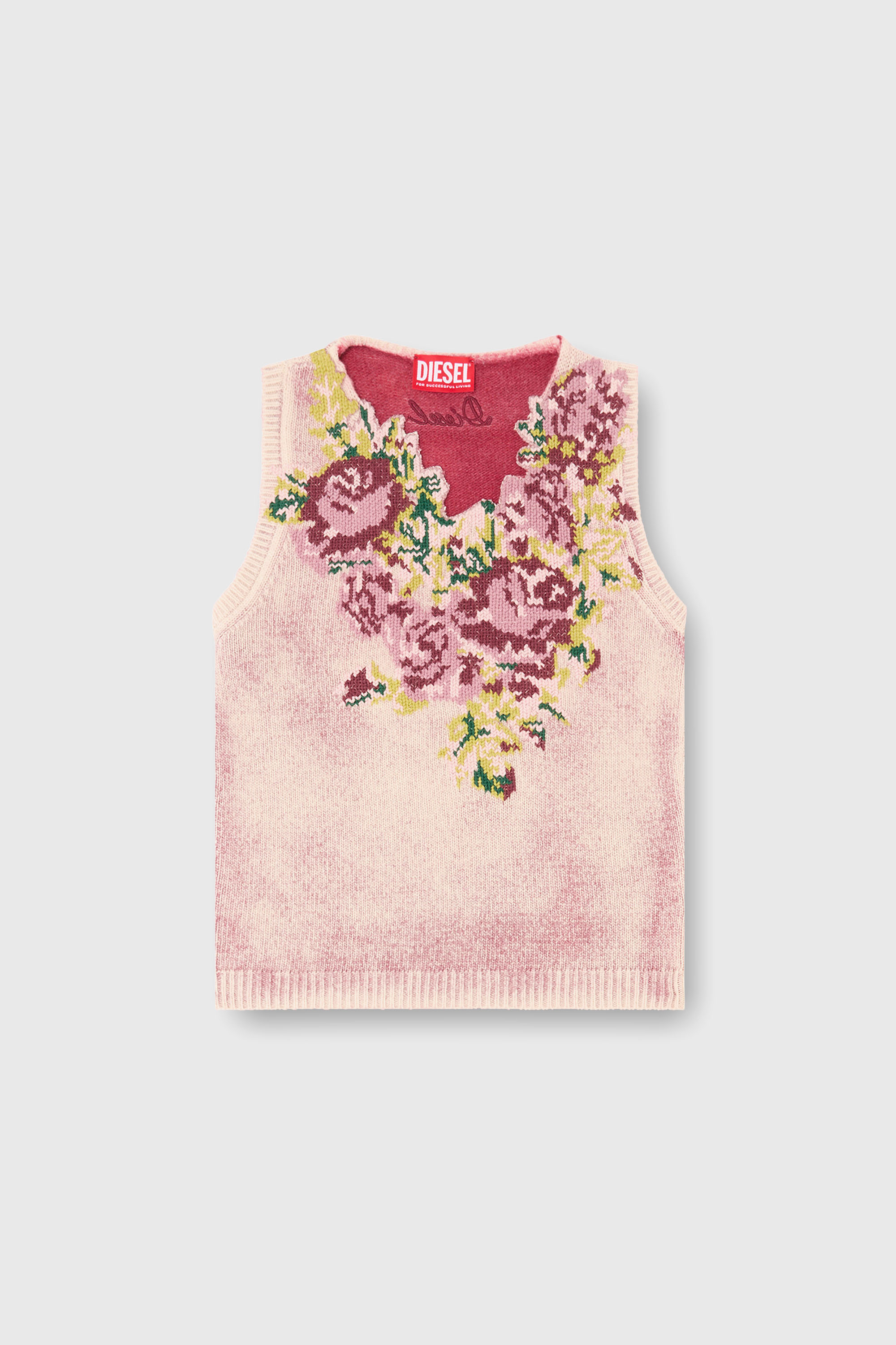 Diesel - M-RARIS, Woman's Knit vest in floral wool-blend knit in Pink - 1
