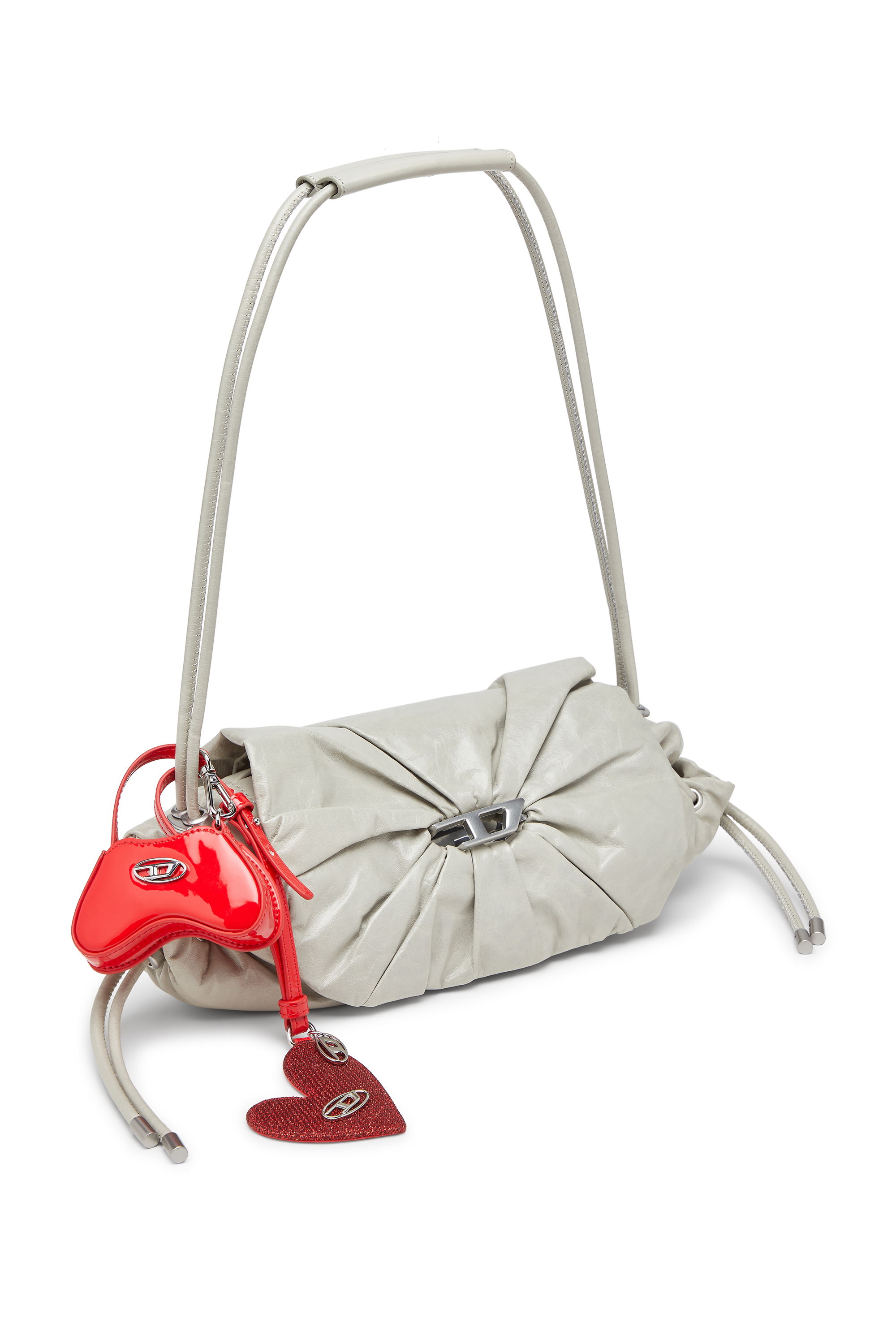 Diesel - SCRUNCH-D SHOULDER S, Woman's Scrunch-D S-Shoulder bag in scrunched leather in White - 6