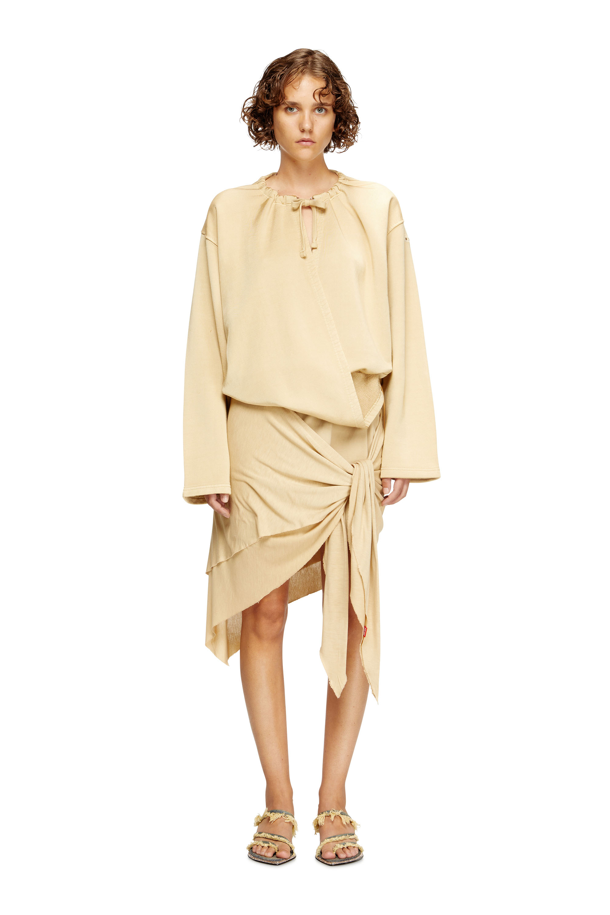 Diesel - D-CREED, Woman's Draped dress with ruched skirt in Light Brown - 2