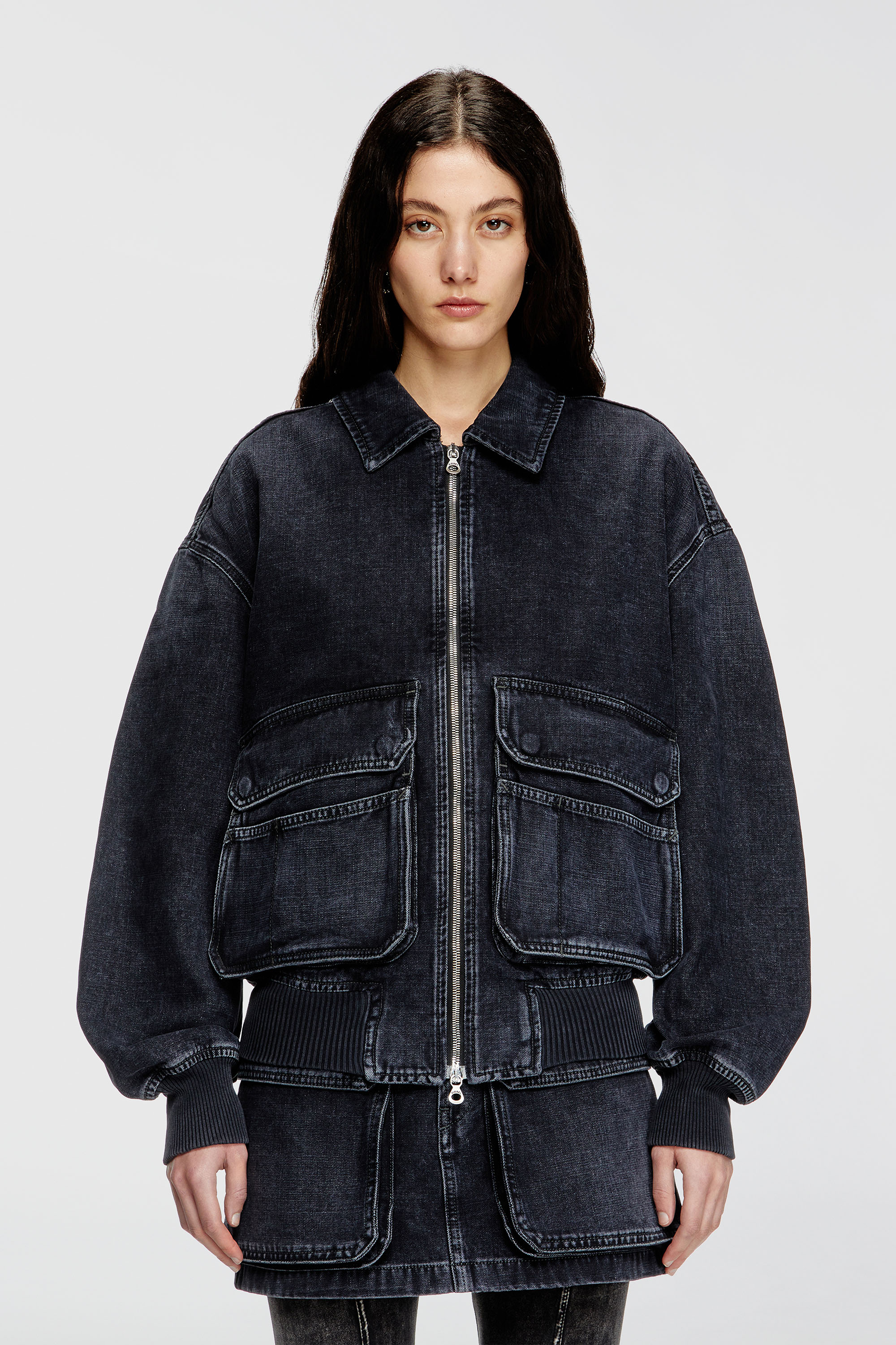 Diesel - D-KURZ, Unisex's Jacket in batavia-weave denim in Black - 1