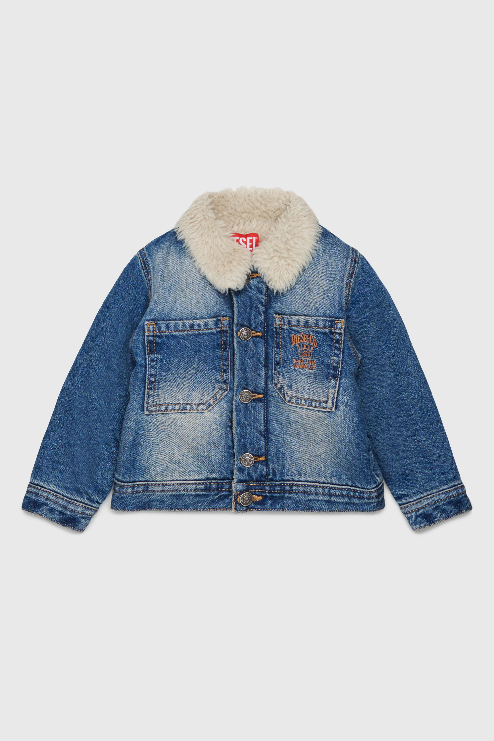 Diesel - JOMYB-FUR, Unisex's Denim jacket with soft pile collar in Medium blue - 1