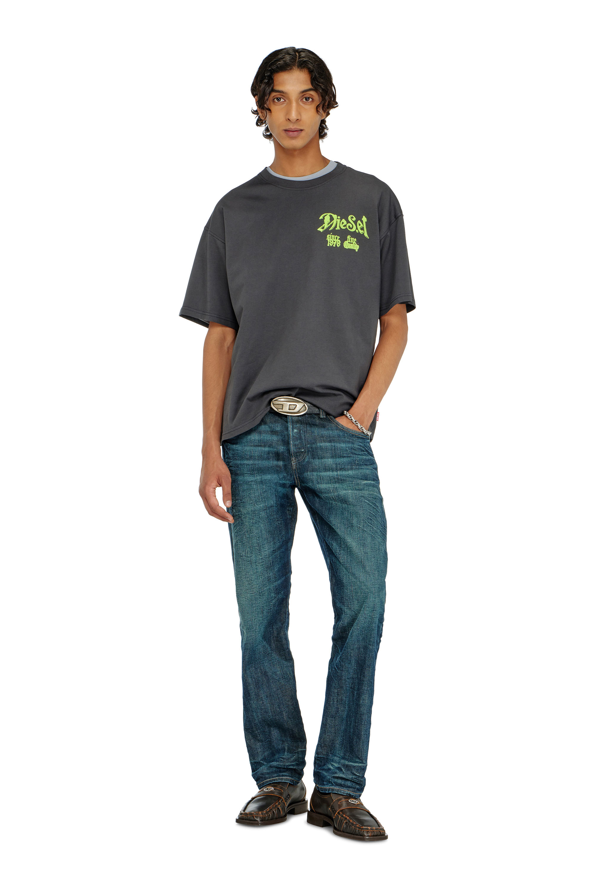 Diesel - T-BOXT-AA2, Man's Cotton T-shirt with flock graphic in Dark grey - 2