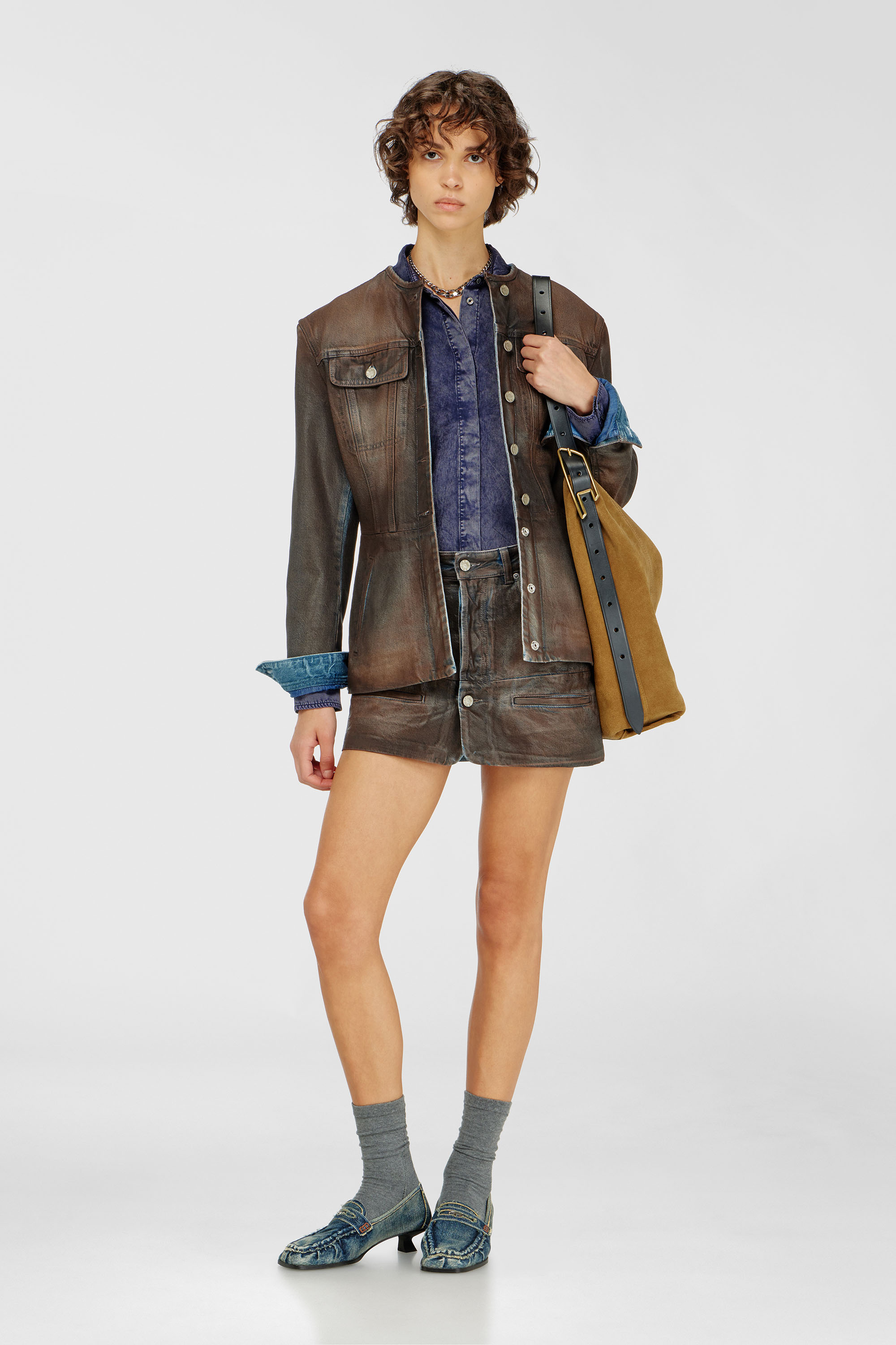 Diesel - C-RONORY-B2, Woman's Fluid shirt in denim-effect viscose in Dark Blue - 1