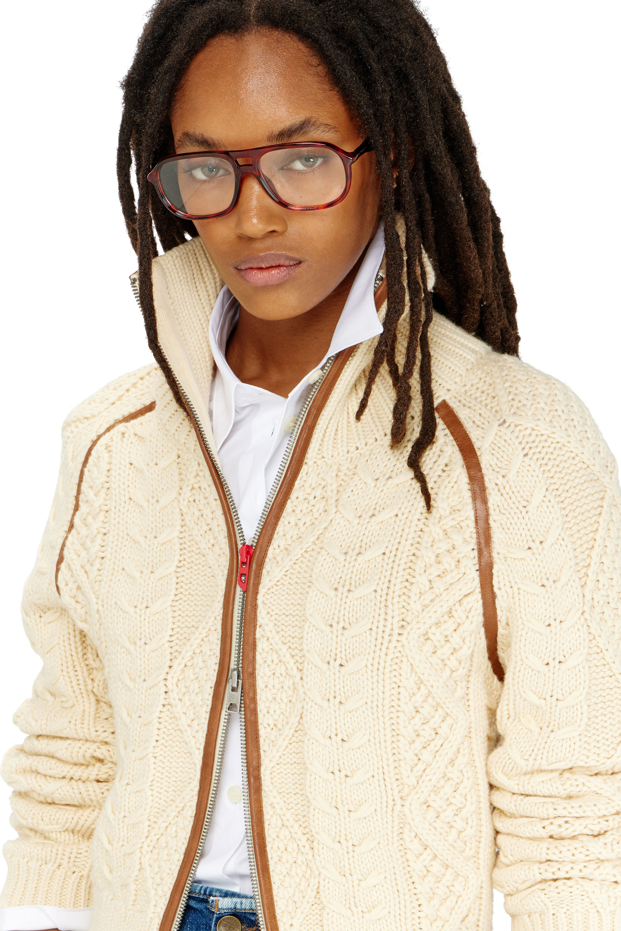 Diesel - M-INTELLE, Woman's Cable-knit cardigan with contrast bands in null - 5
