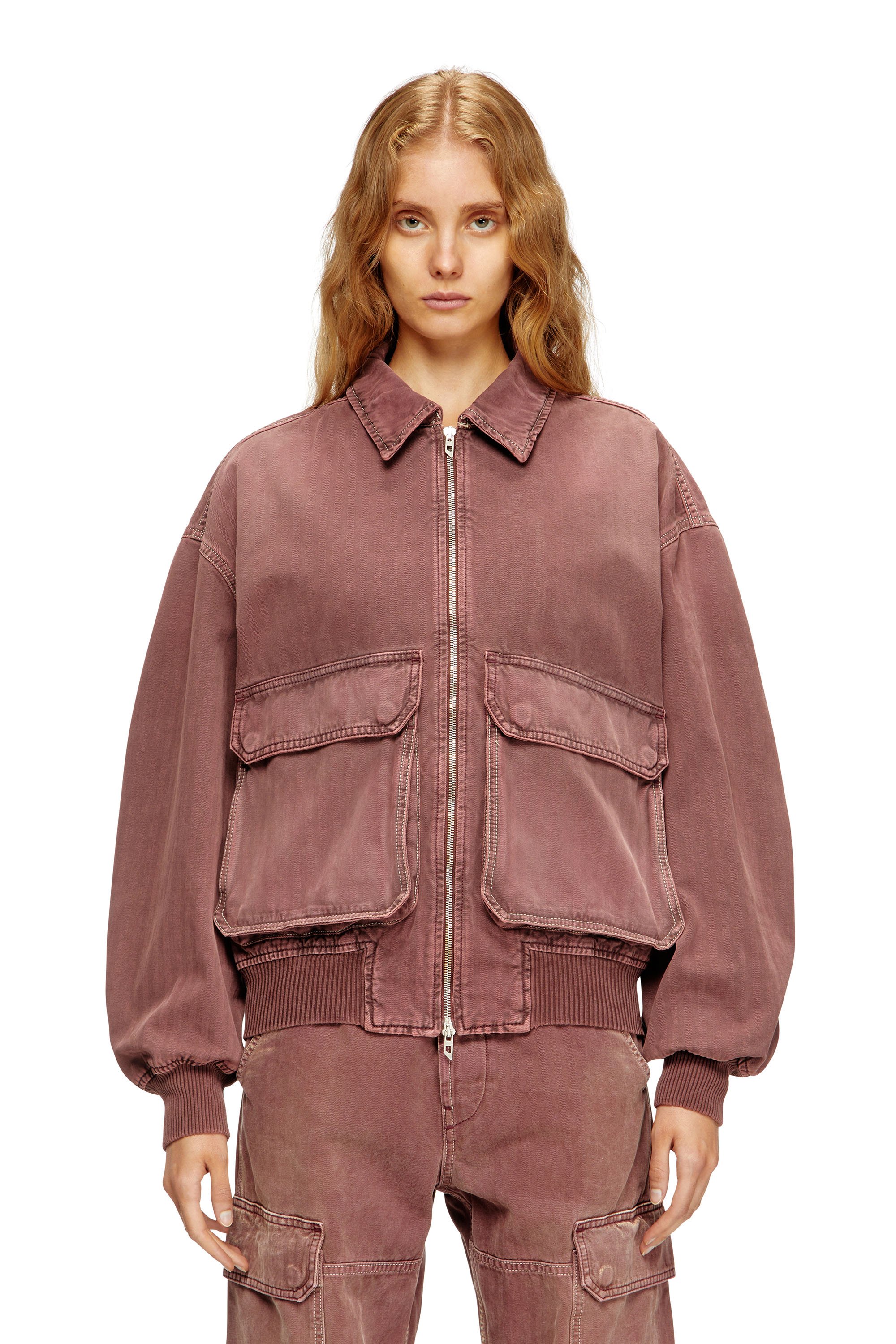 Diesel - D-KURZ, Unisex's Jacket in coloured herringbone denim in Brown - 1