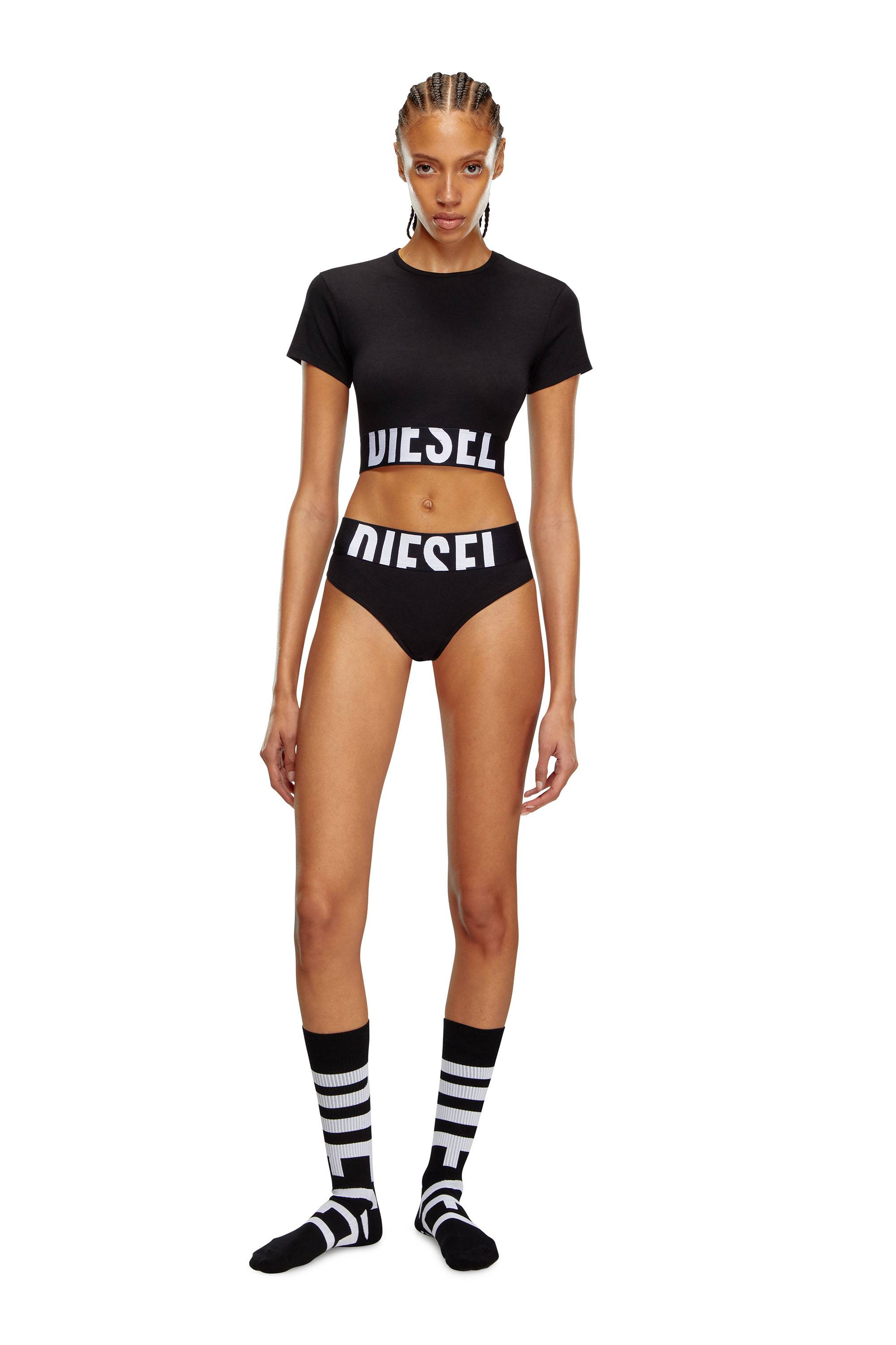 Diesel - UFTEE-SPORT-CROPPED-T-SHIRT, Woman Sporty cropped top with logo band in Black - Image 3