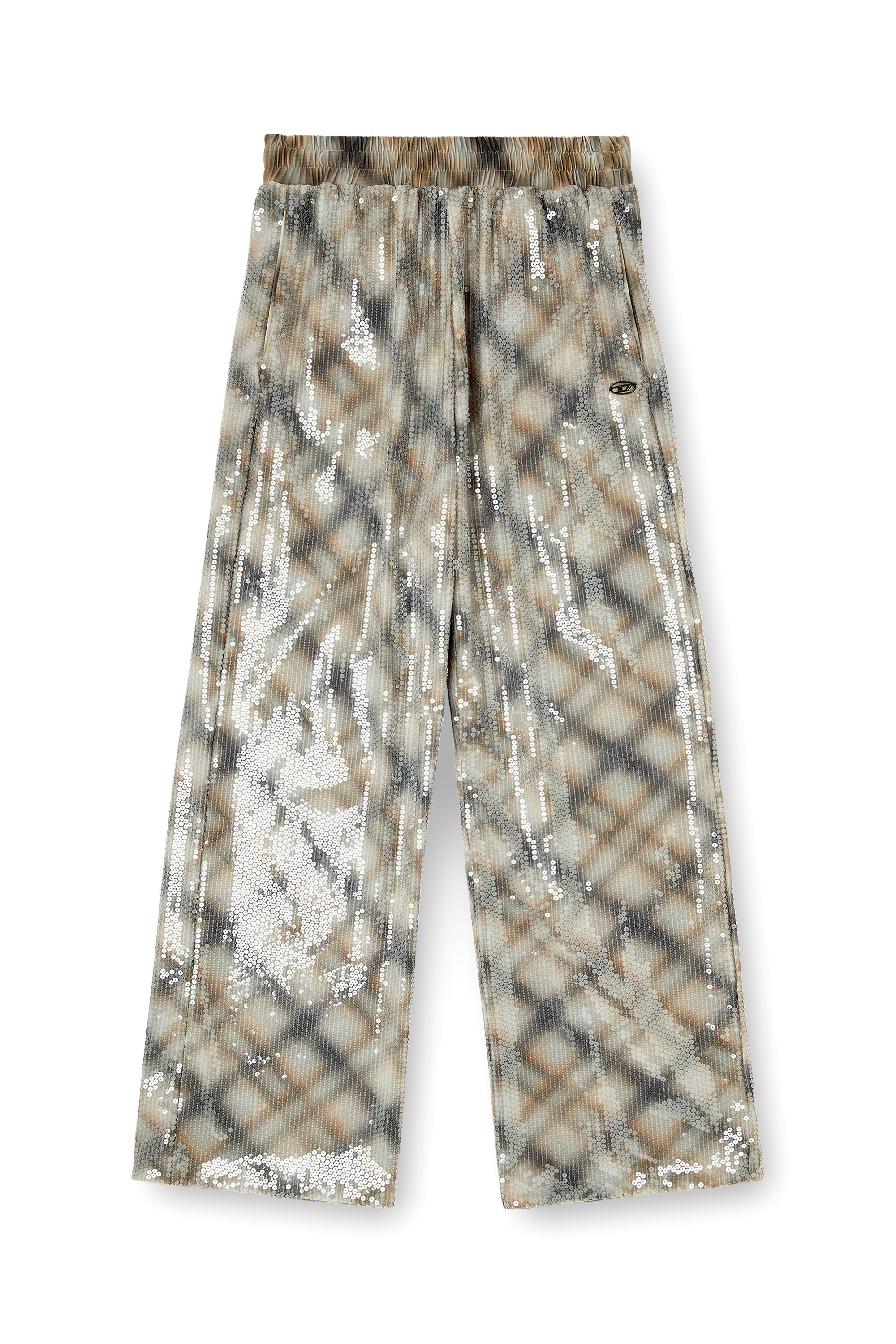 Diesel - P-ERQUEEN, Woman's Sequined pants in with plaid design in Beige/Grey - 3