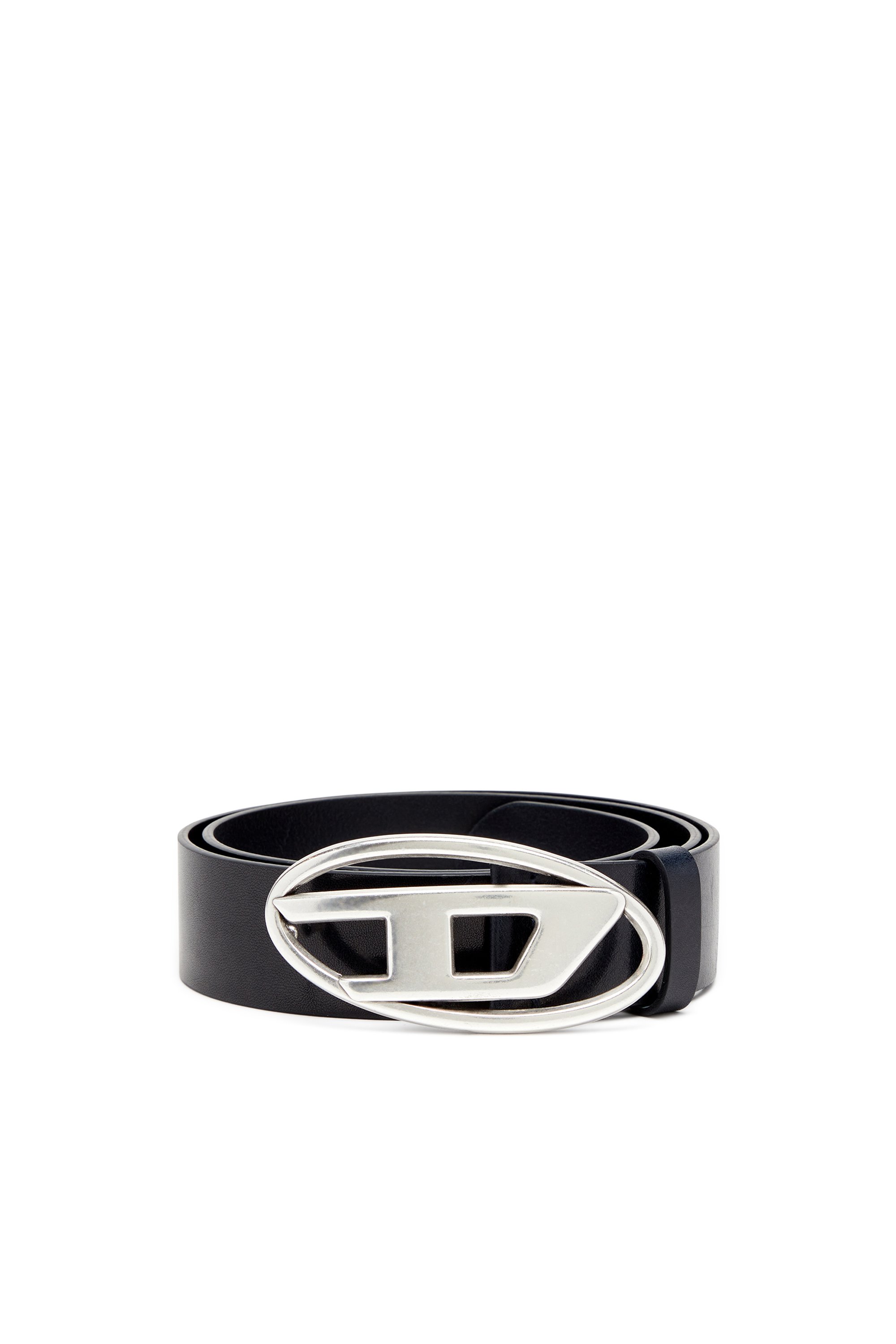 Diesel - B-1DR, Man's Leather belt with D buckle in Dark Blue - 1