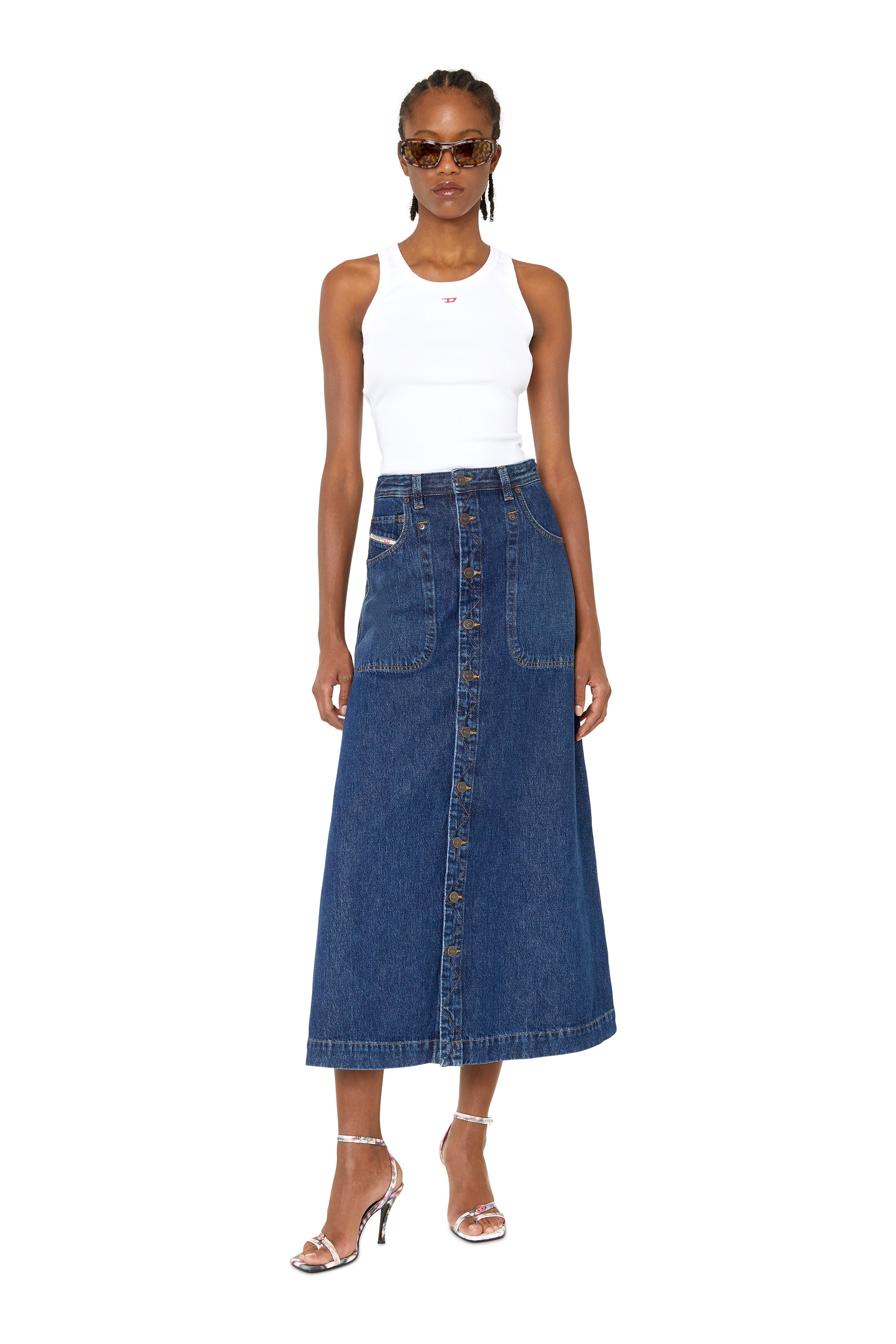 Diesel - DE-ALBUS-L A-LINE LONG SKIRT, Dark Blue - Image 2