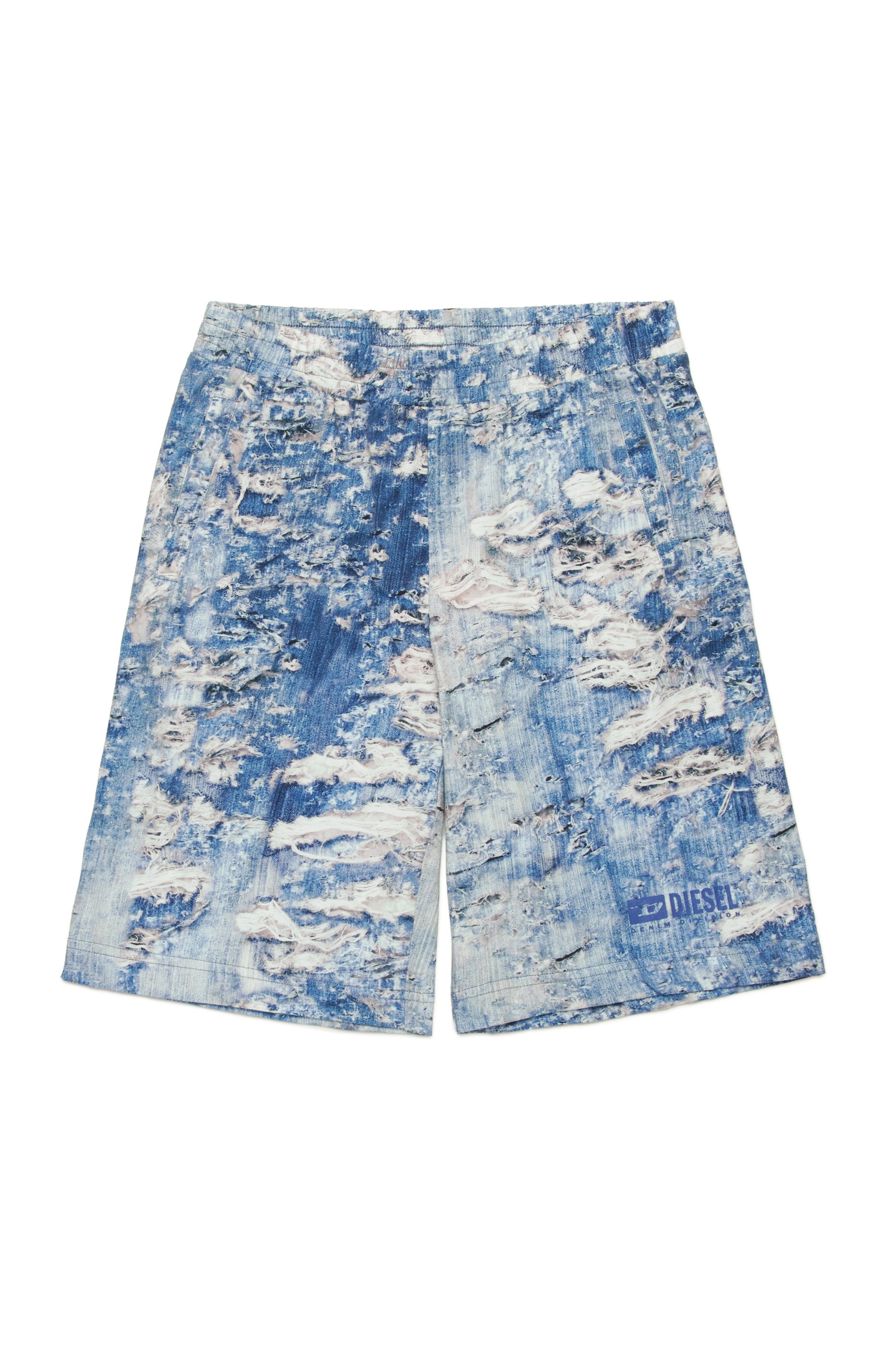 Diesel - PARSTON, Man's Sweat shorts with Tiger Breaks trompe l'oeil in Blue - 1