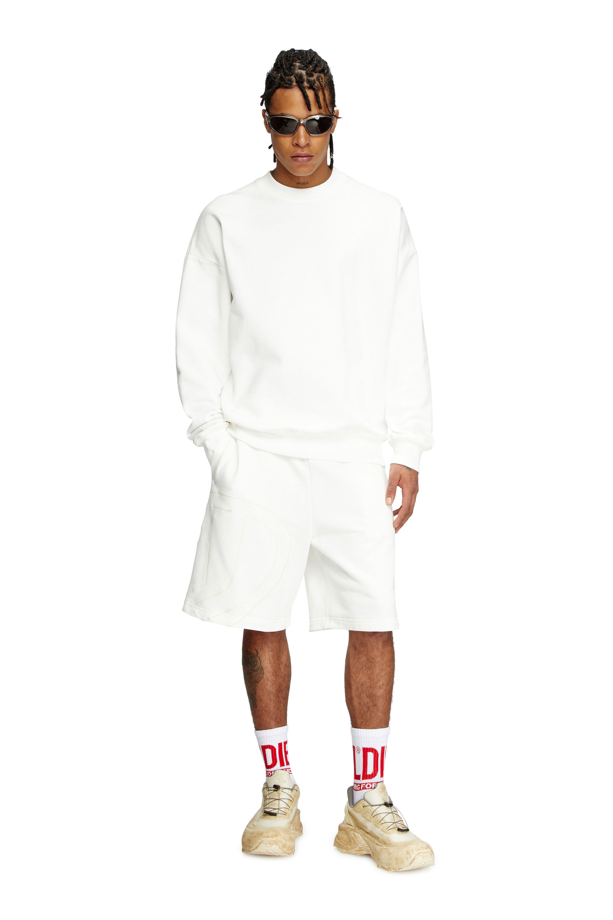 Diesel - P-CROW-MEGOVAL, Man's Sweat shorts with maxi D logo in White - 2