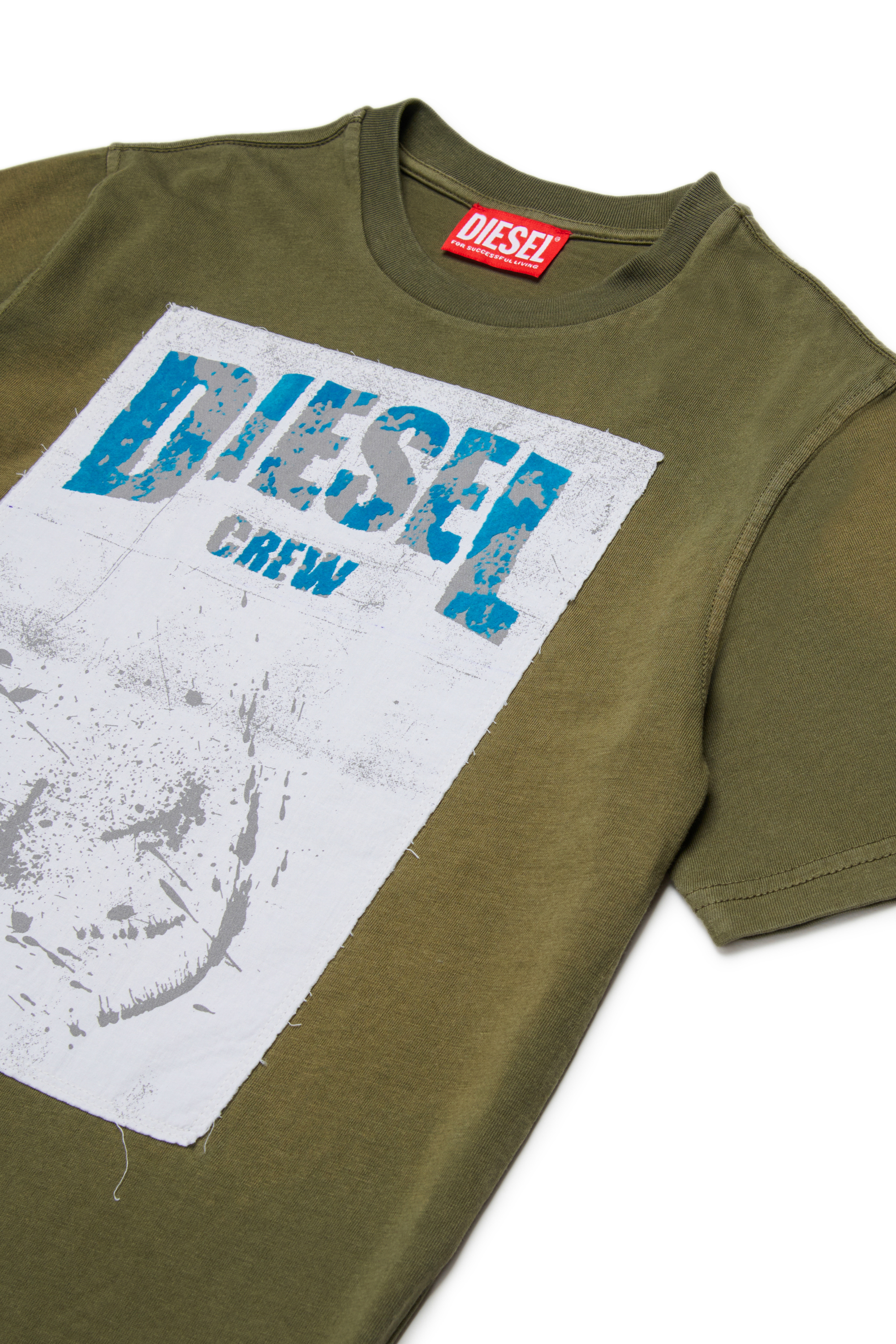 Diesel - TBERS OVER, Man's Cotton T-shirt with flocked Diesel graphic print in Green - 3