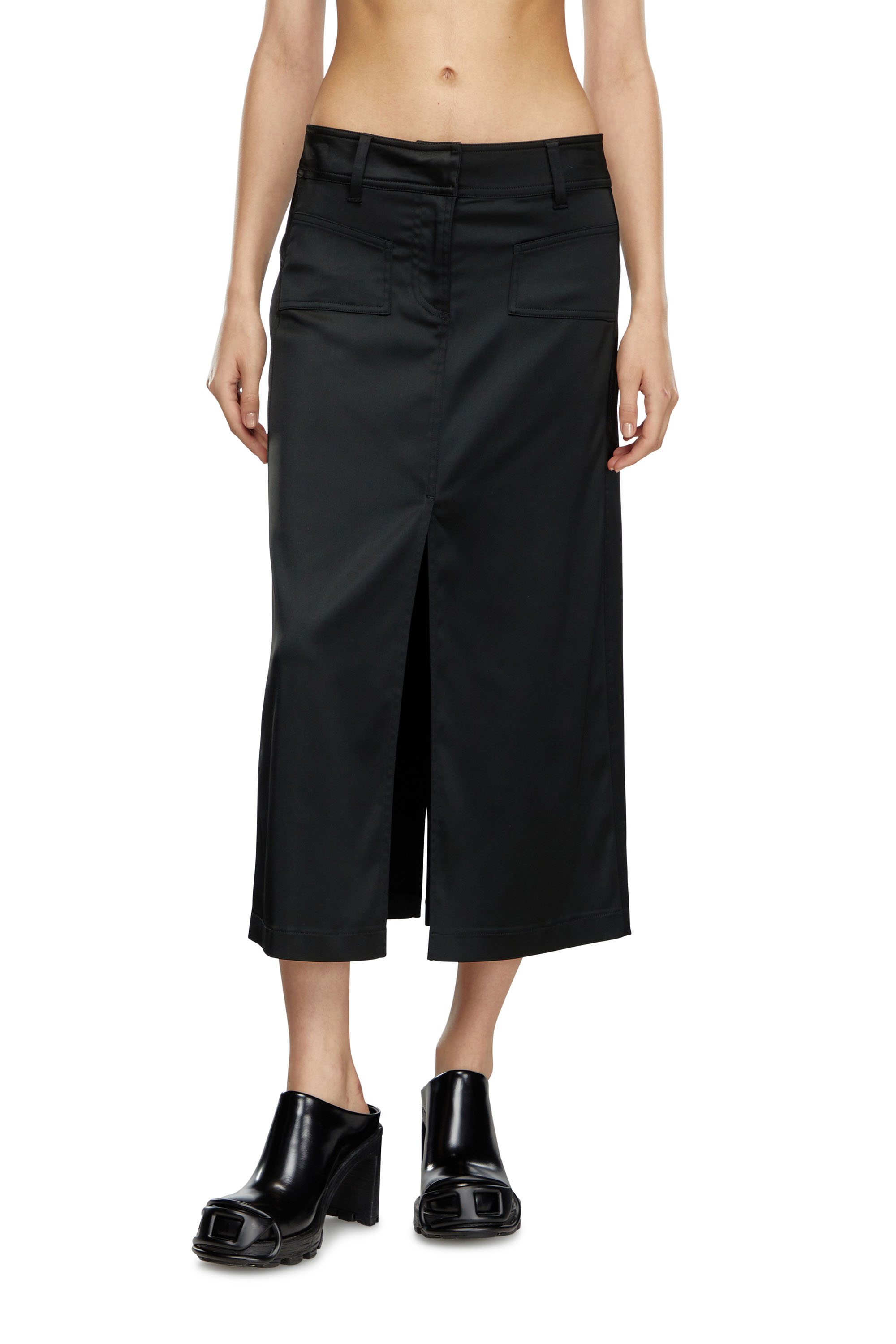 Diesel - O-YAN, Woman's Midi skirt in stretch satin in Black - 1